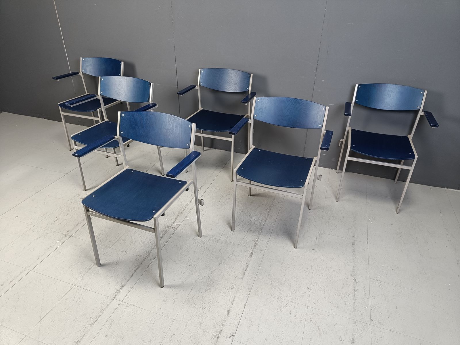 Minimalist Metal And Plywood Stackable Armchairs By Gijs Van Der Sluis, Set Of 6 photo buy