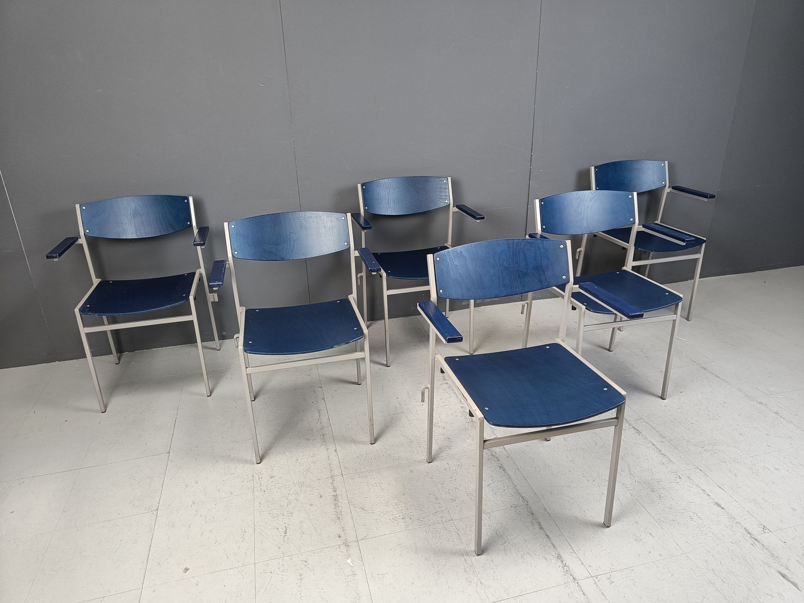 Minimalist Metal And Plywood Stackable Armchairs By Gijs Van Der Sluis, Set Of 6 photo vintage