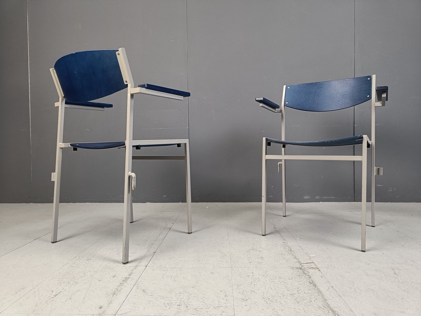 photo for sale Minimalist Metal And Plywood Stackable Armchairs By Gijs Van Der Sluis, Set Of 6
