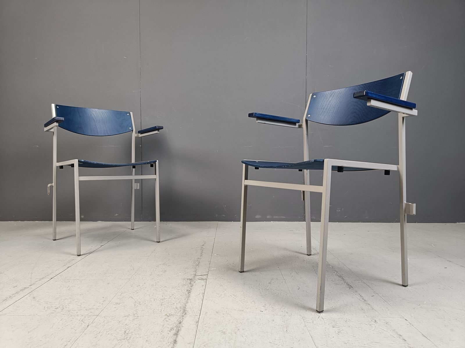 Furniture Minimalist Metal And Plywood Stackable Armchairs By Gijs Van Der Sluis, Set Of 6 photo