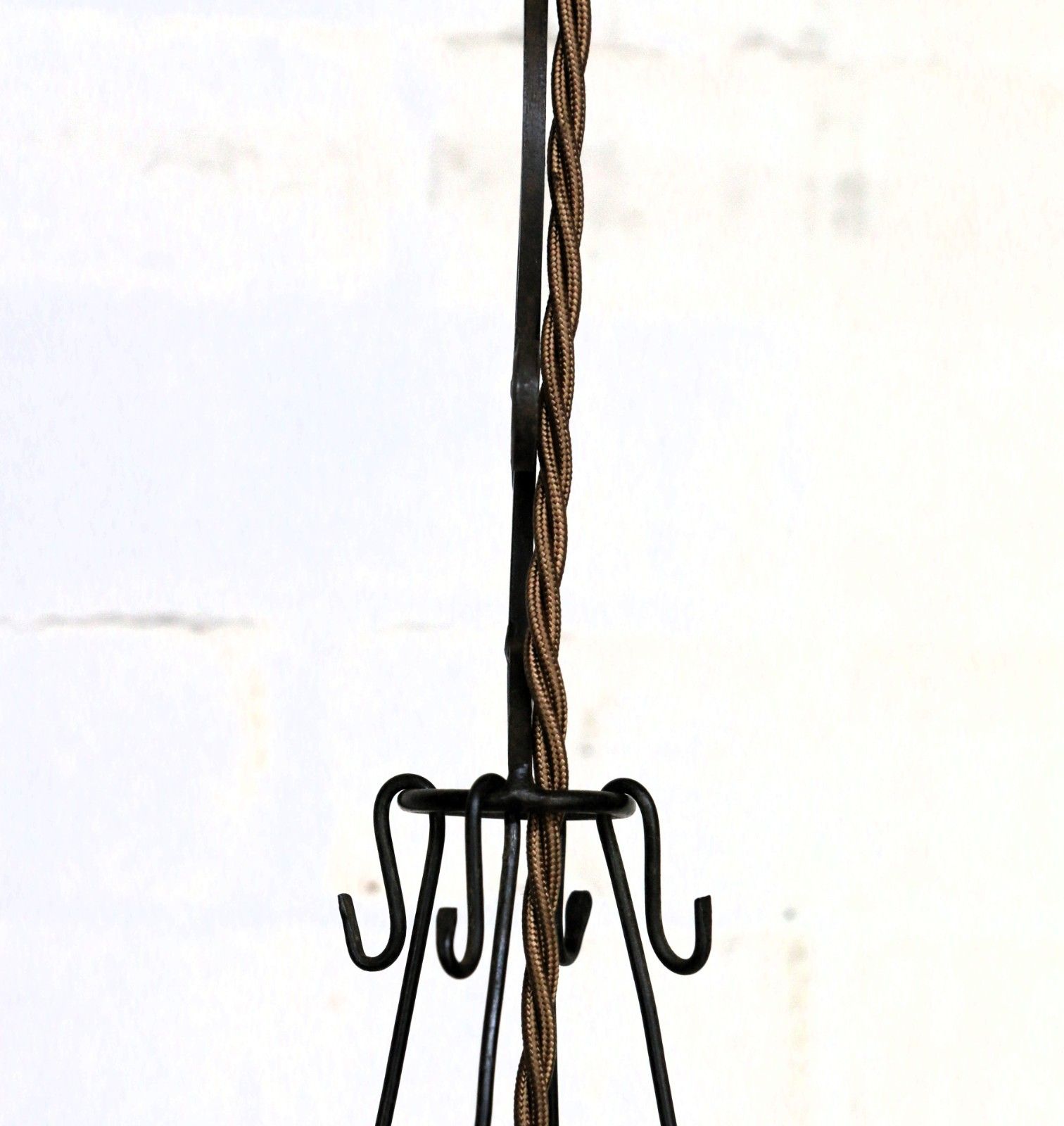 119.0 Ceiling Light Antique Cage Blown Bent Wire And Pale Pink Glass Pendant Fittings photo