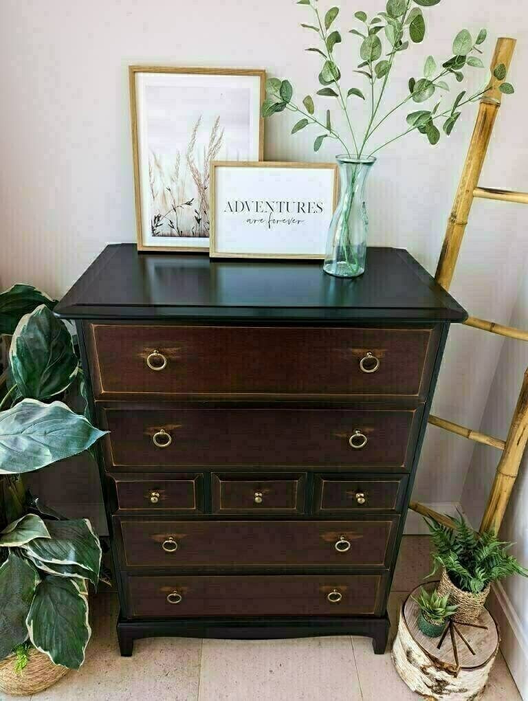 Spray Painted, Black Industrialised Stag Minstrel Tallboy Chest Of Drawers photo 545.0
