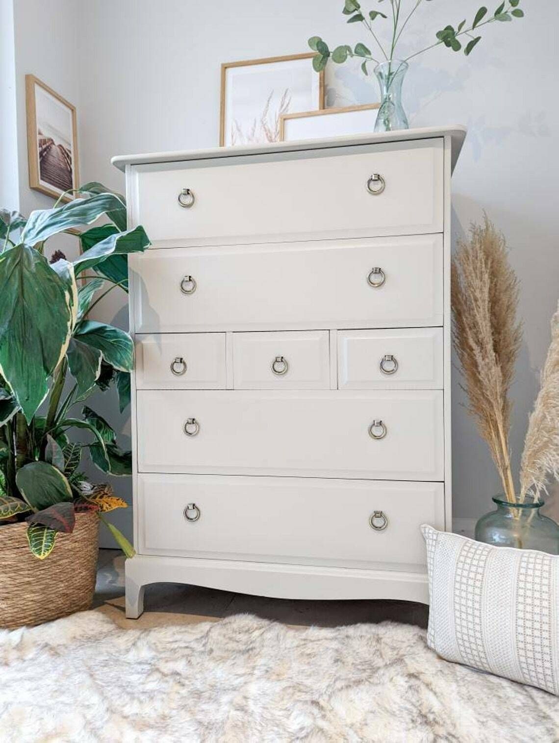 Spray Painted Light Taupe Stag Minstrel Tallboy Chest Of Drawers photo 545.0