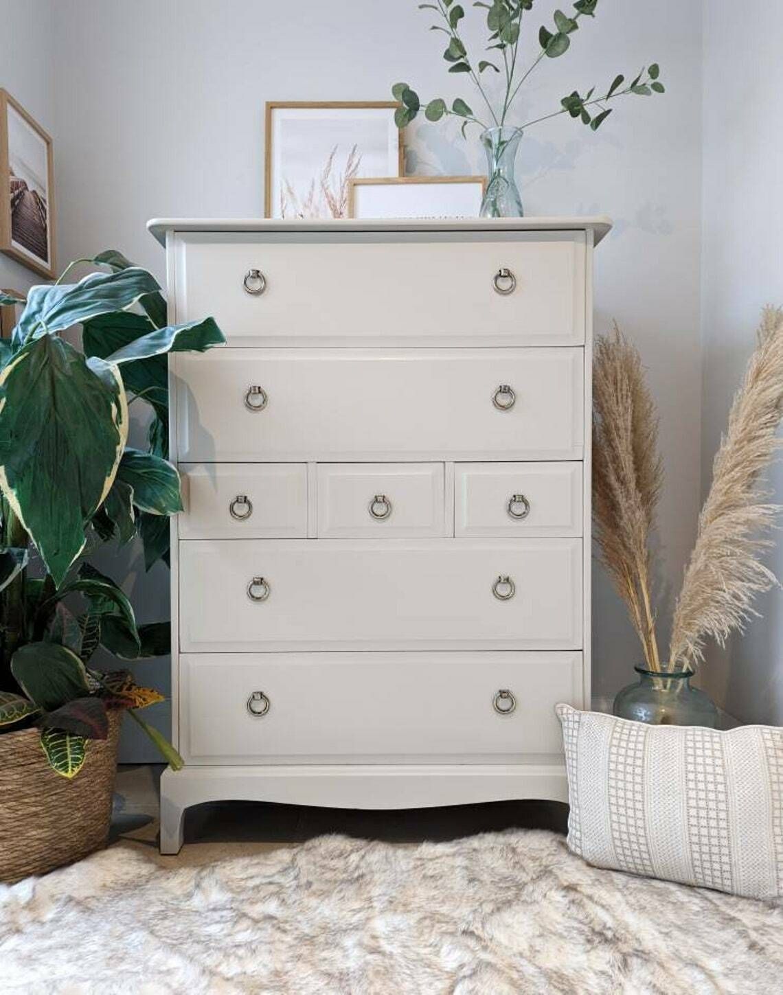 Spray Painted Light Taupe Stag Minstrel Tallboy Chest Of Drawers