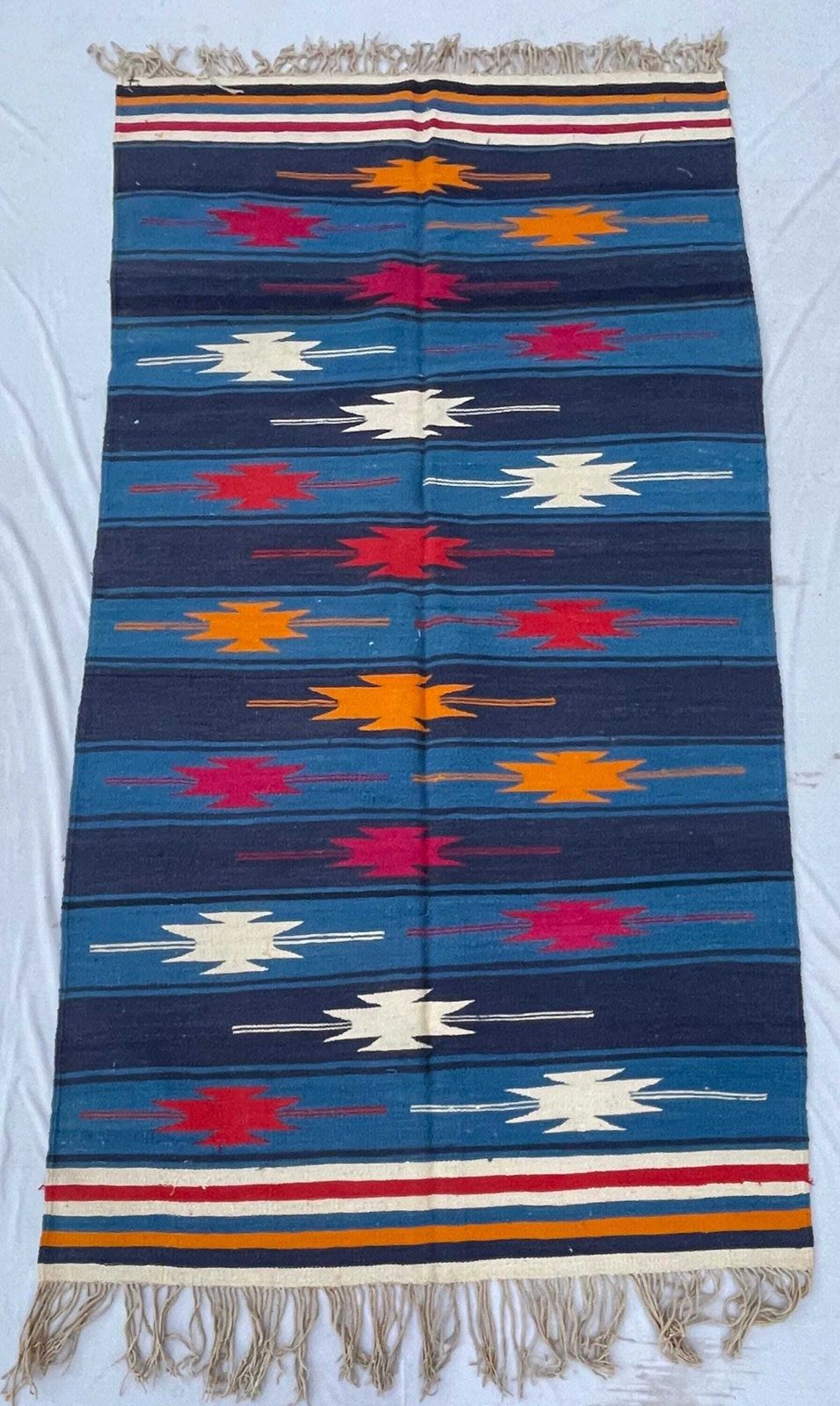 Vintage Handwoven Wool Dhurrie Rug, Striped Geometric Flatweave, 6.5 Ft