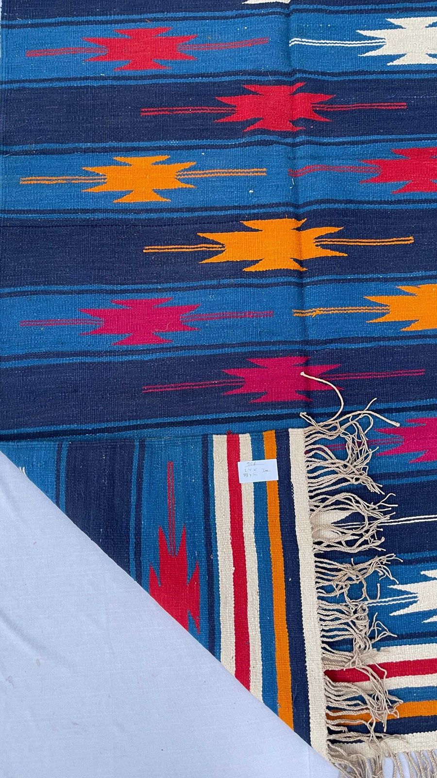 Vintage Handwoven Wool Dhurrie Rug, Striped Geometric Flatweave, 6.5 Ft photo 383.0