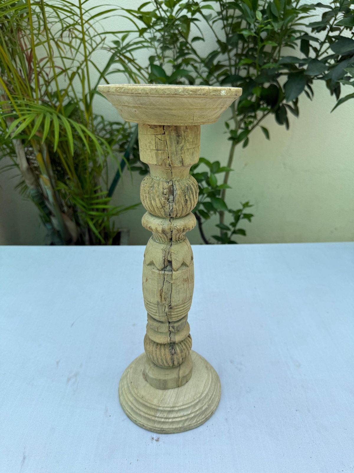 photo furniture Set Of 3 Hand Carved Wooden Candle Holders | Rustic Farmhouse Table Centerpiece