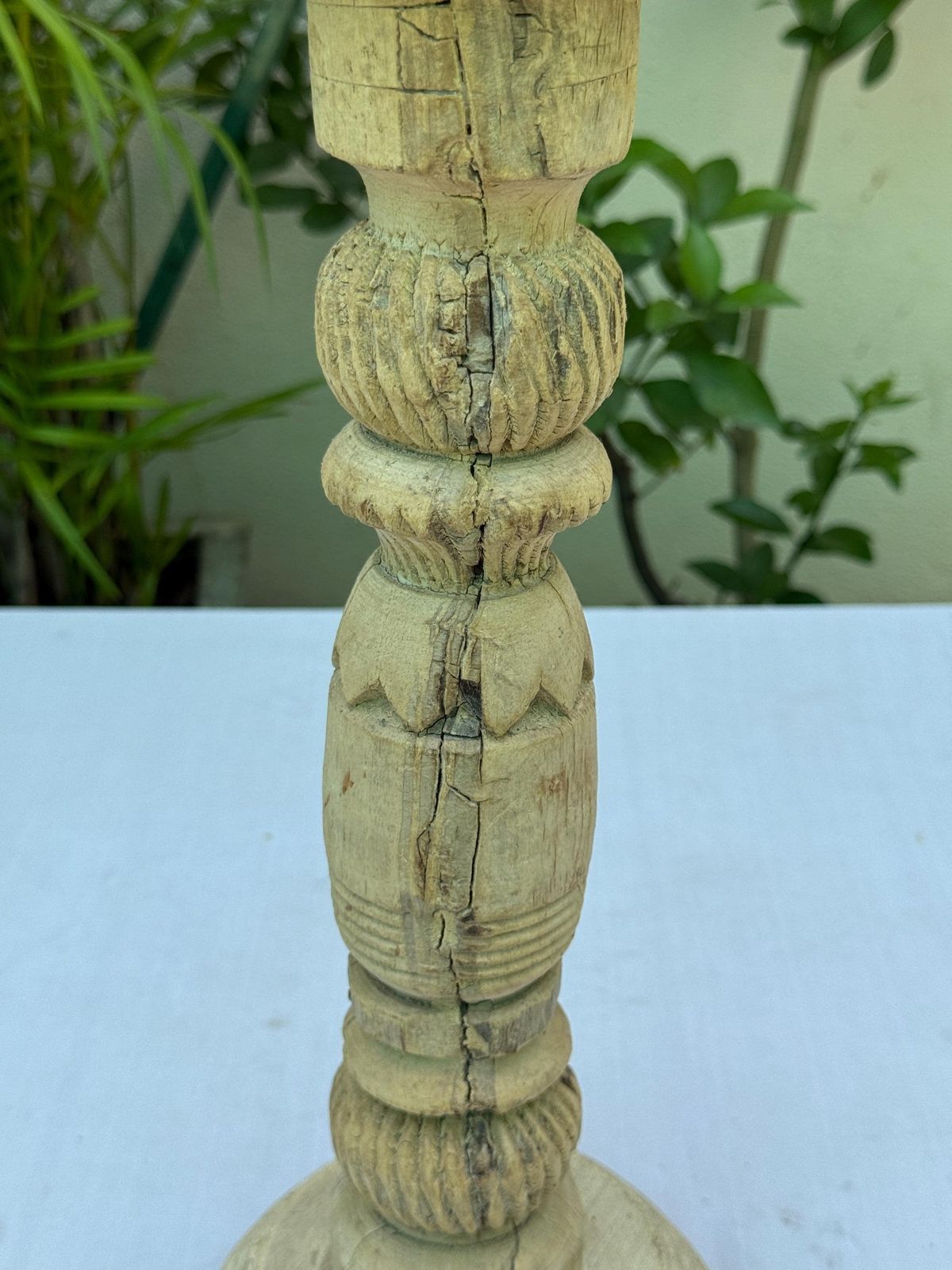 photo for sale Set Of 3 Hand Carved Wooden Candle Holders | Rustic Farmhouse Table Centerpiece