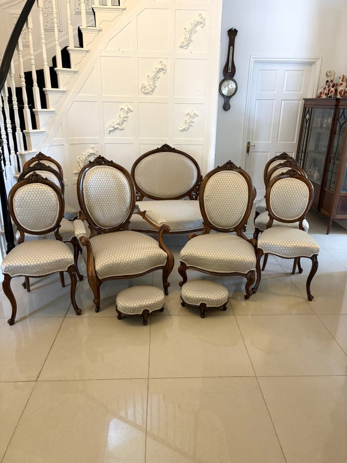 Antique 19th Century Carved Walnut 11 Piece Salon/Drawing Room Suite