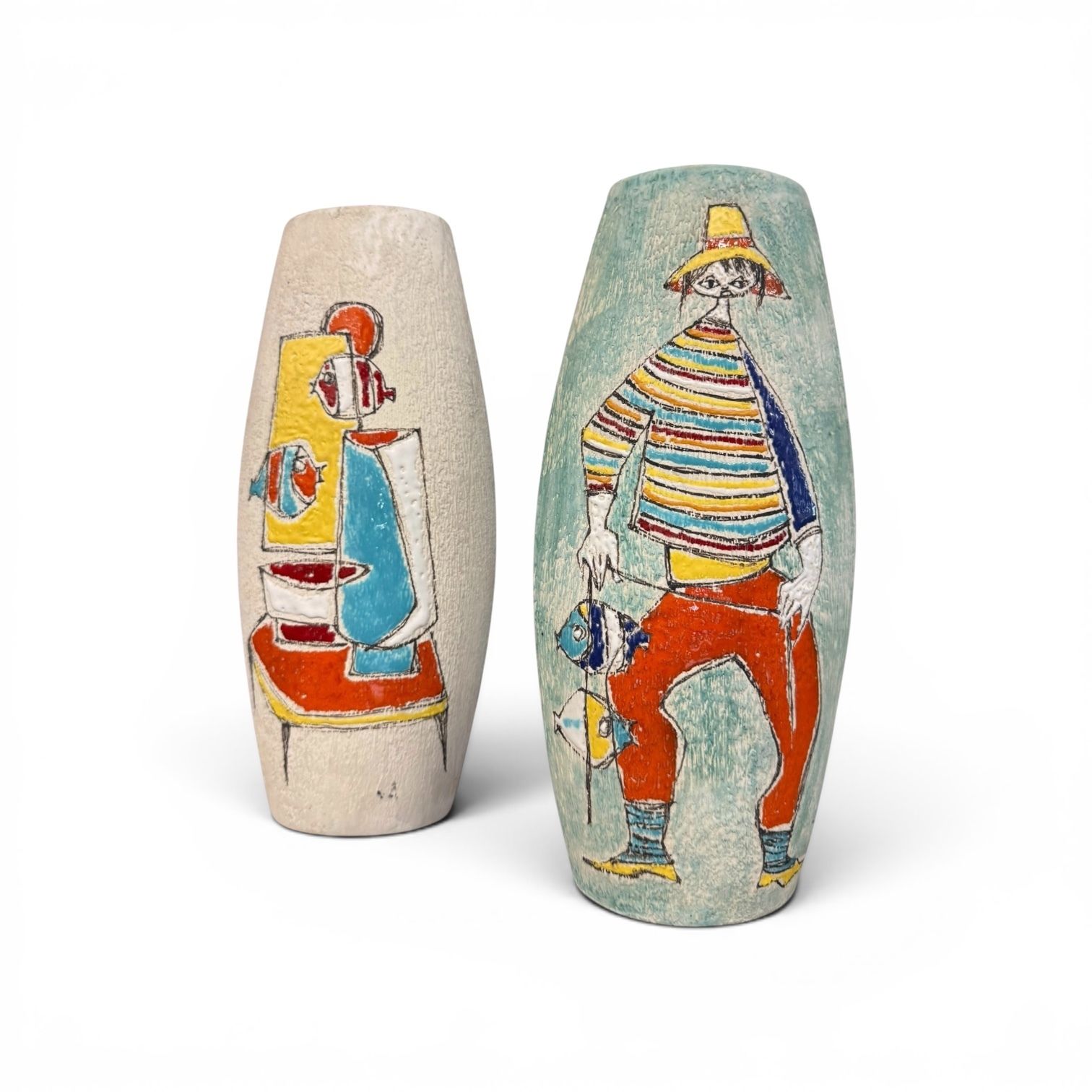 Pair Of Italian Alla Moda Mid Century Ceramic Vases, C.1950s–60s photo 395.0