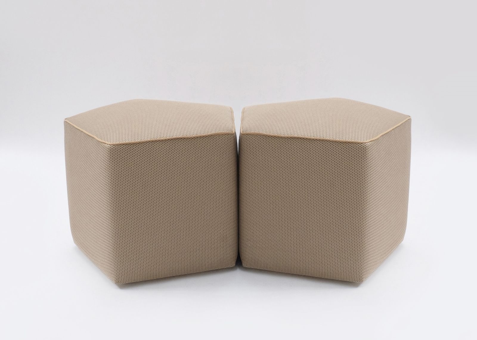 Contemporary Ottomans, Design "Pentagon Stool" Year 2009, Upholstered In High Quality Honeycomb Texured 3d Fabric, Colour Gold