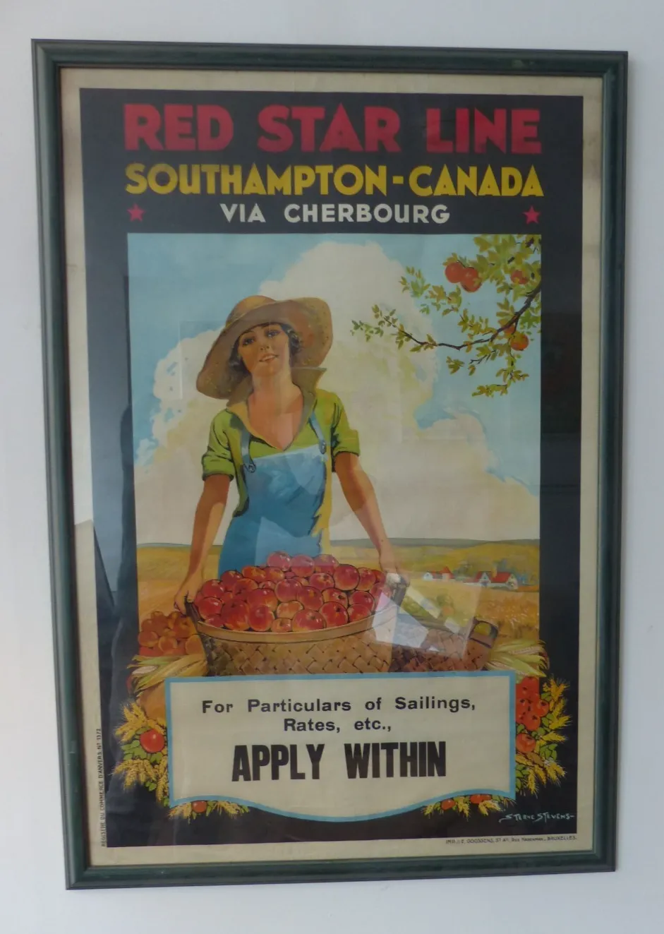 Vintage Original 1930 Red Star Line Canada Travel Colour Lithograph Poster
