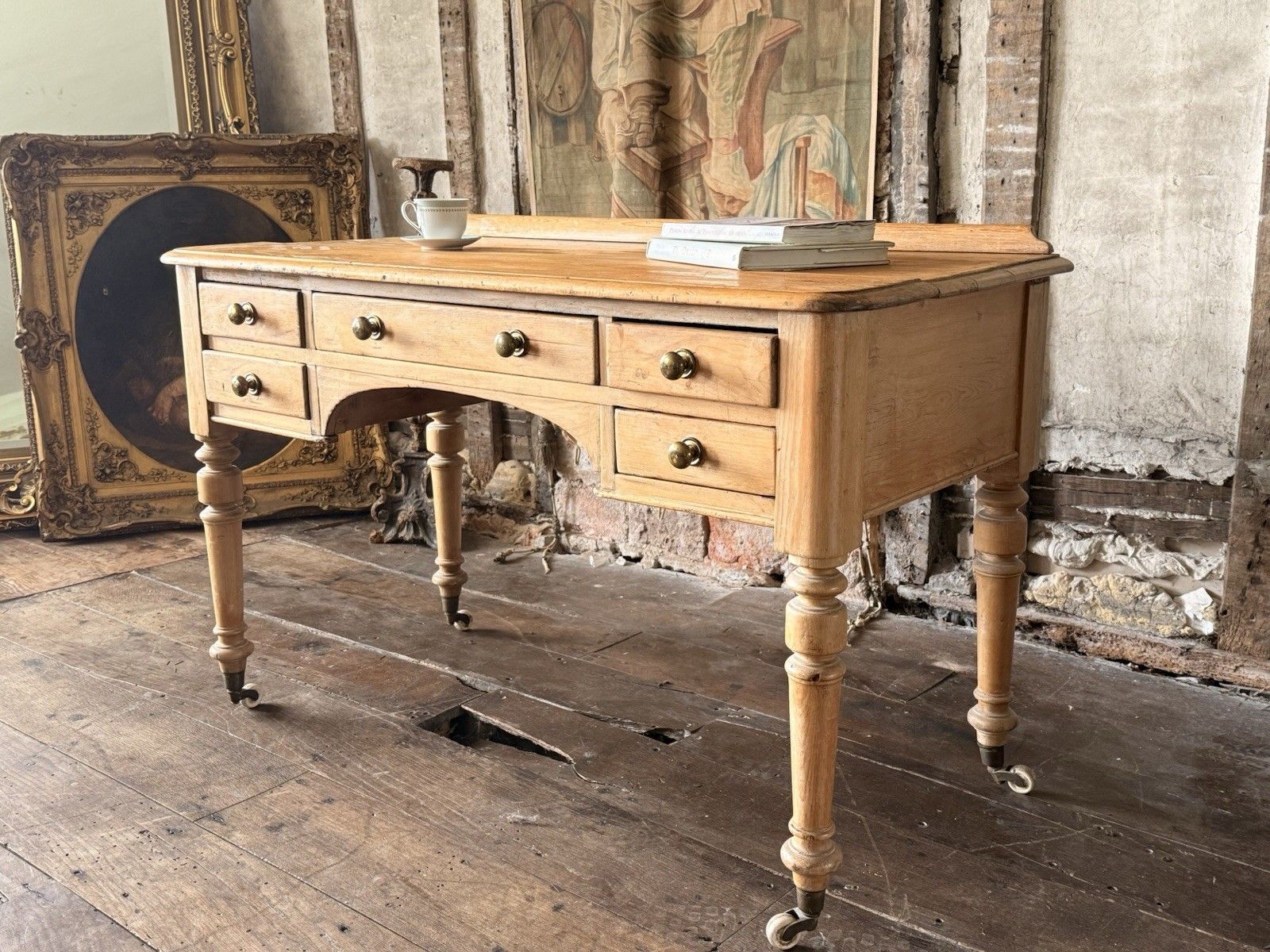 Original English Farmhouse Rustic Antique Pine Writing Office Table Desk 1860c photo Furniture