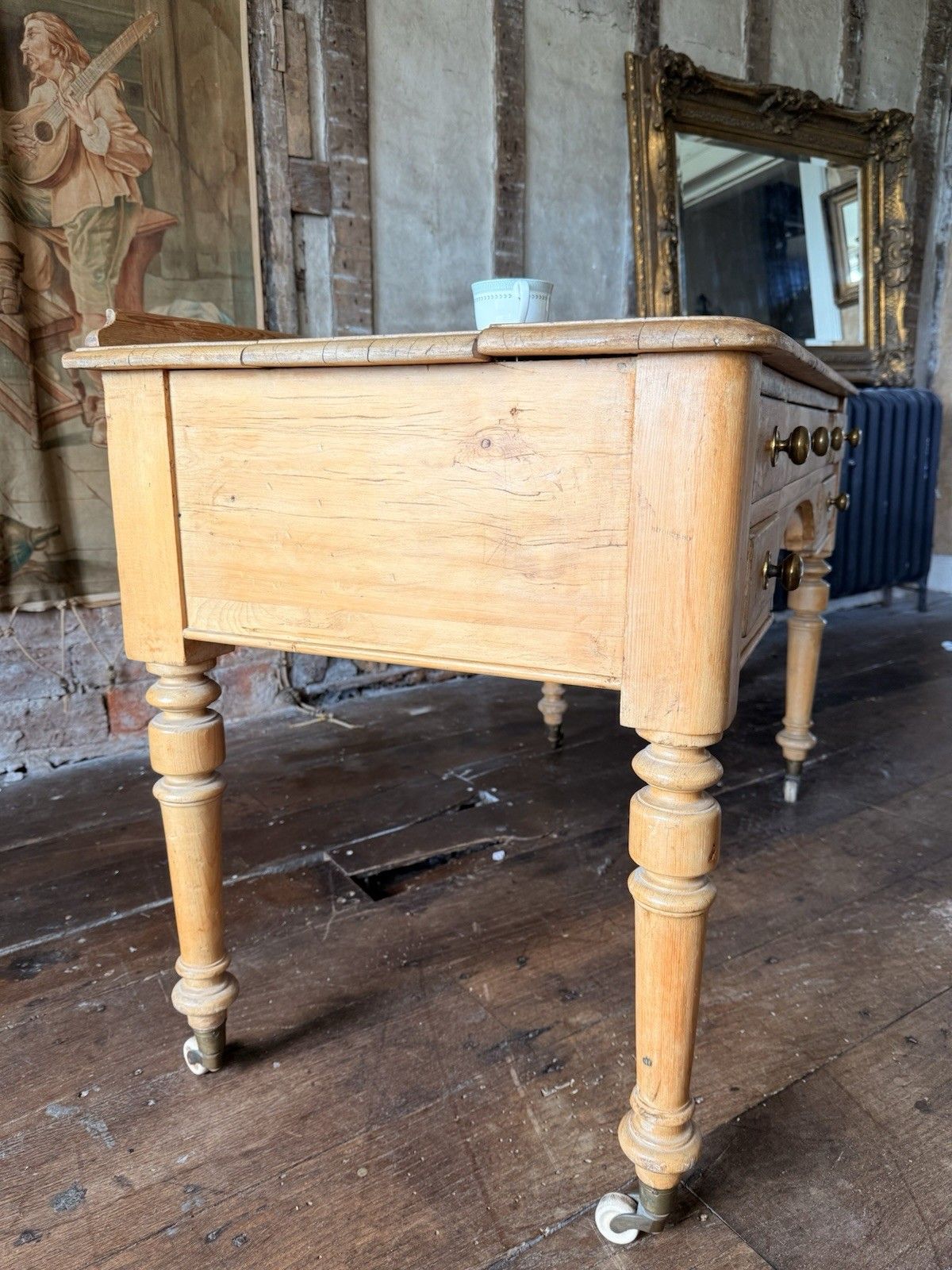 Original English Farmhouse Rustic Antique Pine Writing Office Table Desk 1860c photo vintage