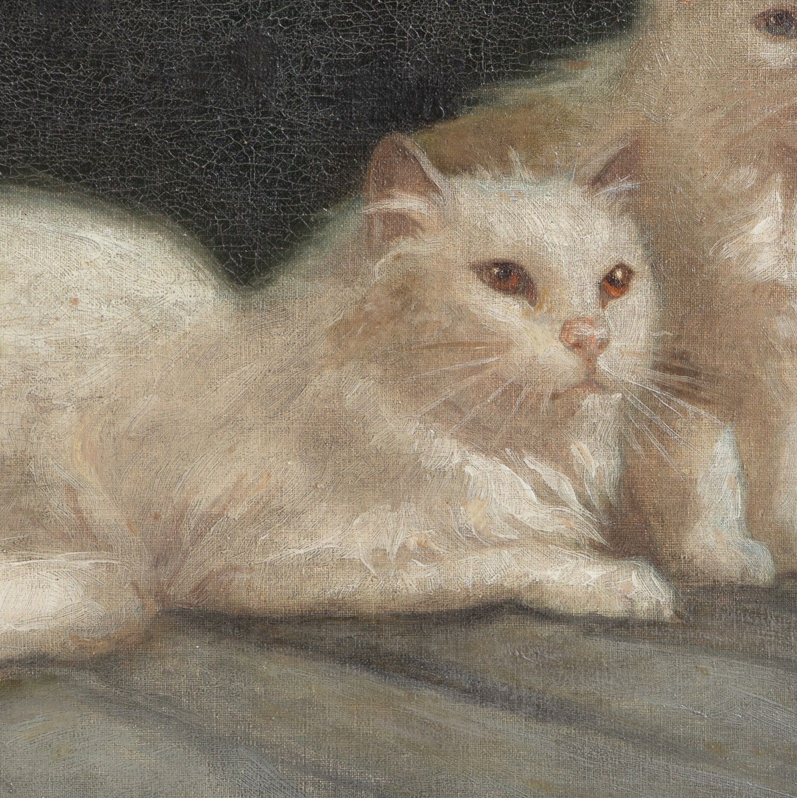 White Cat Portrait Original Antique Oil Painting, Attributed To Arthur Heyer photo vintage