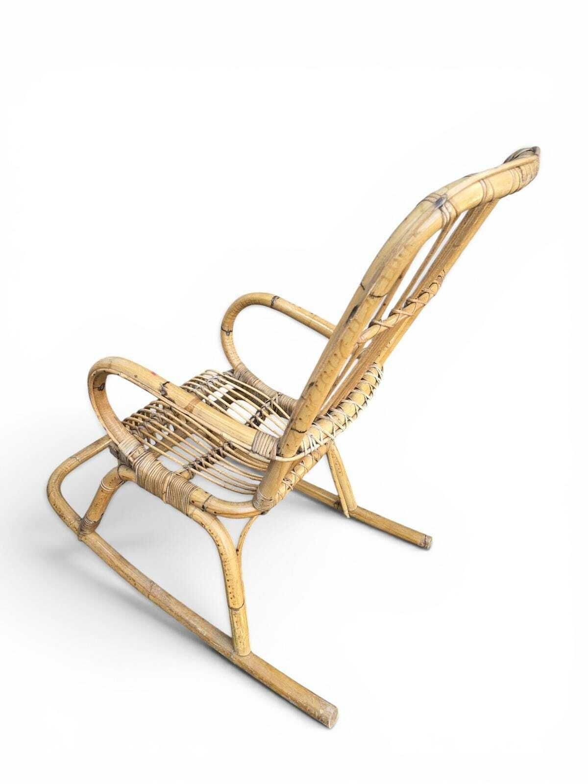photo for sale Vintage Large Bamboo Rocking Chair / Handwoven / Bohemian Style / C.1970