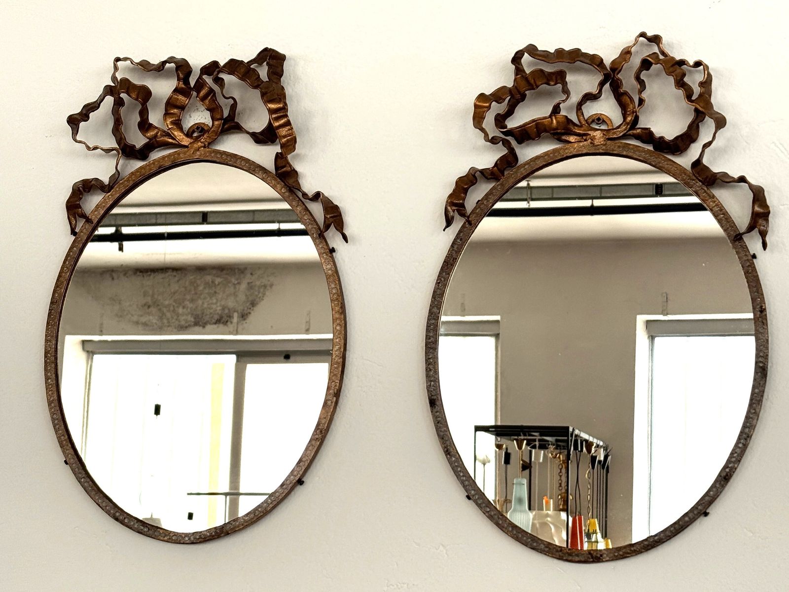 Pair Of Italian Midcentury Wrought Iron Wall Mirrors, 1950s photo furniture