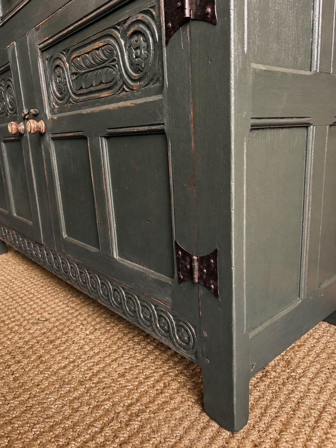 Mosswood Kitchen Dresser – Vintage Painted Pine With Carved Detail photo for sale