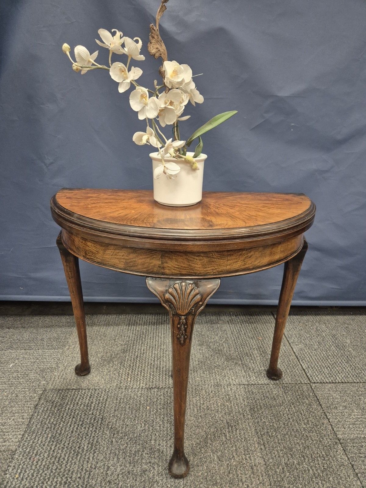 Burr Walnut Demi Lune Queen Anne Style Card Table