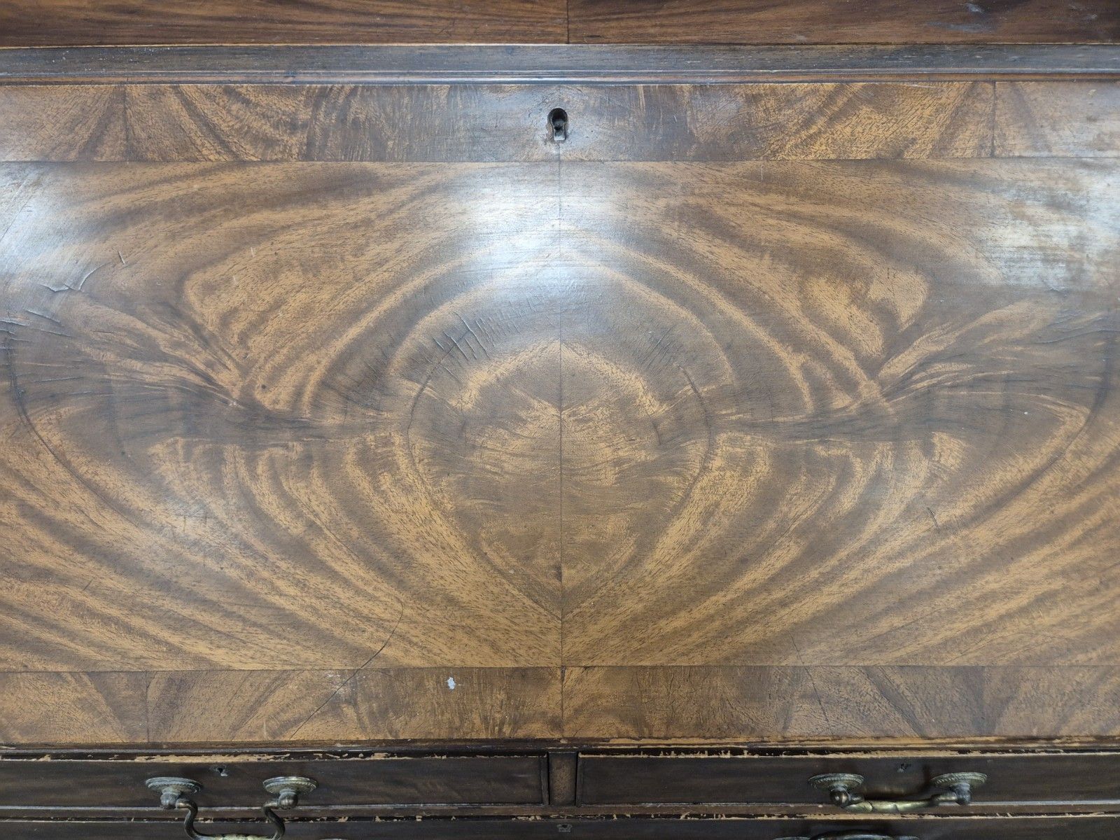photo for sale Vintage Queen Anne Style Burr Walnut Writing Bureau With Inkwells And Keys