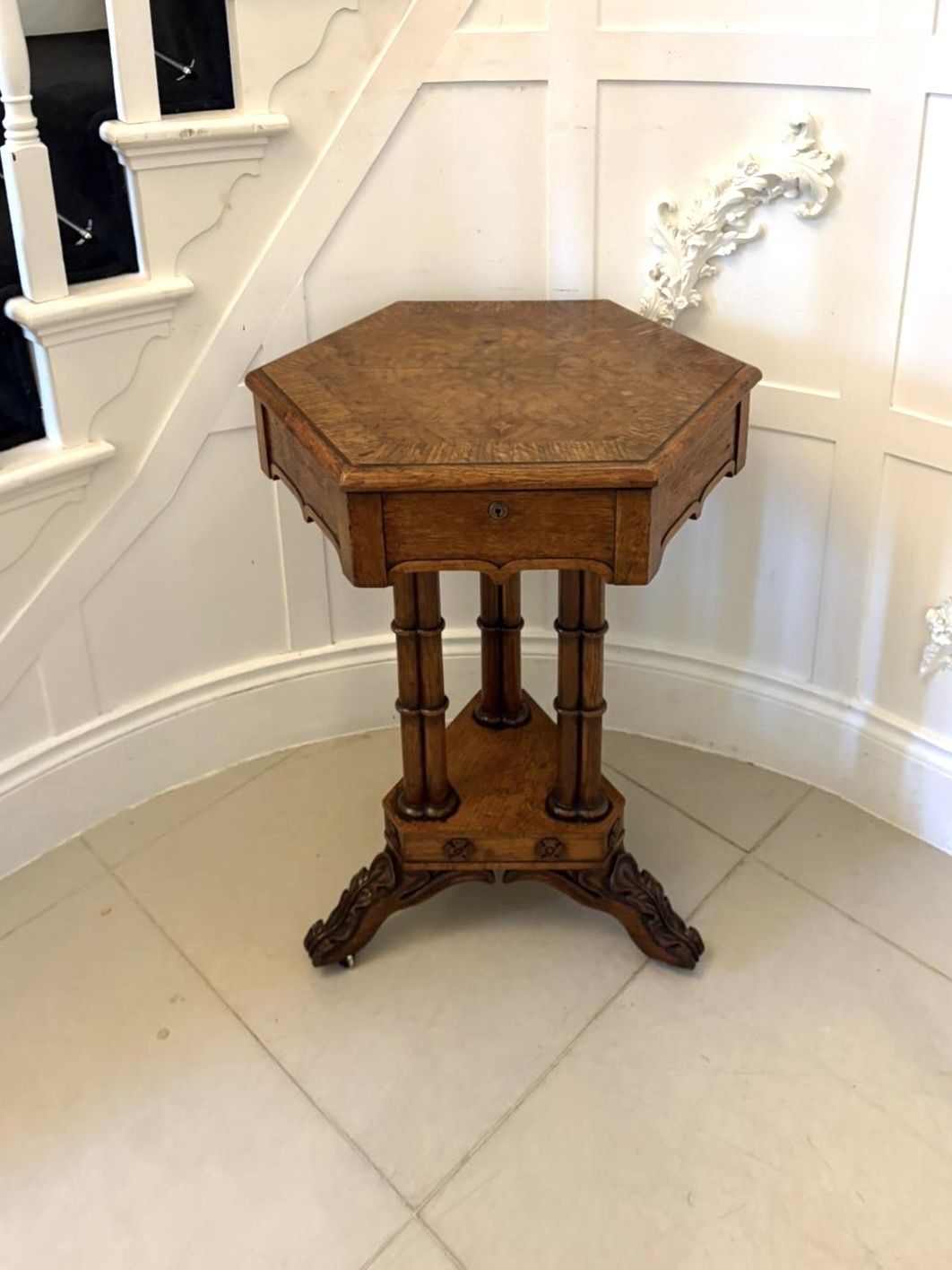 Antique 19th Century Pollard Oak Occasional Side Table Lift Top Carved Base