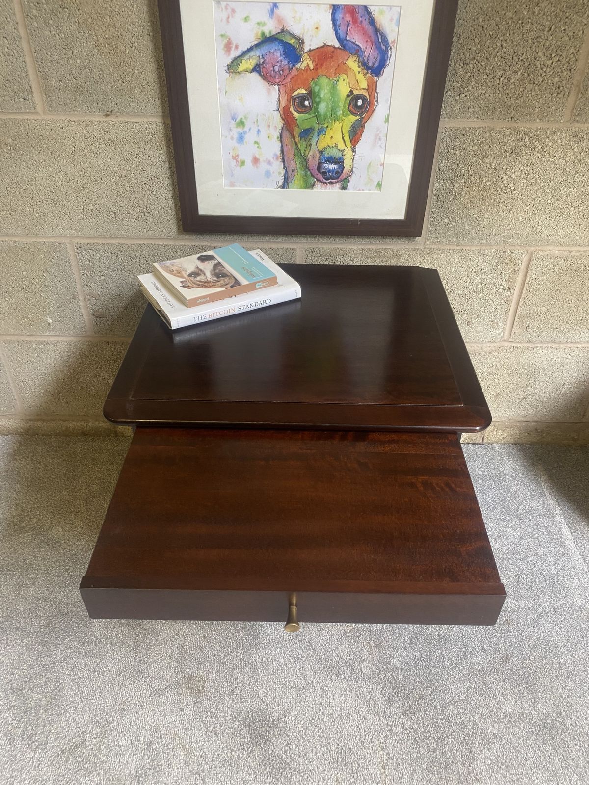 Vintage Mahogany Two Drawer Bedside Cabinet With Pull Out Slide – Brass Ring Handles photo vinterior