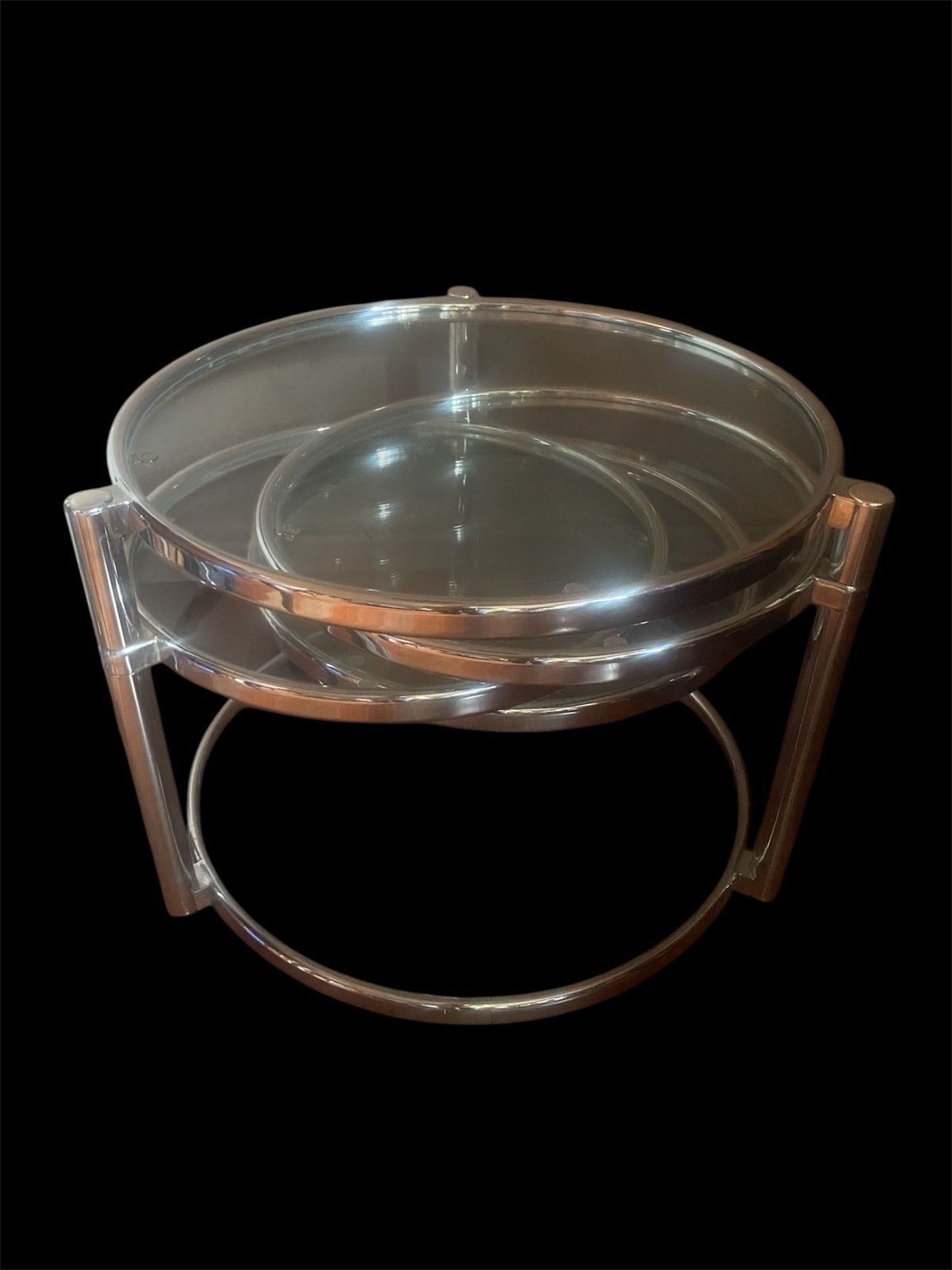 Leitmotiv ‘Triple Swivel’ Chrome And Glass Table photo for sale