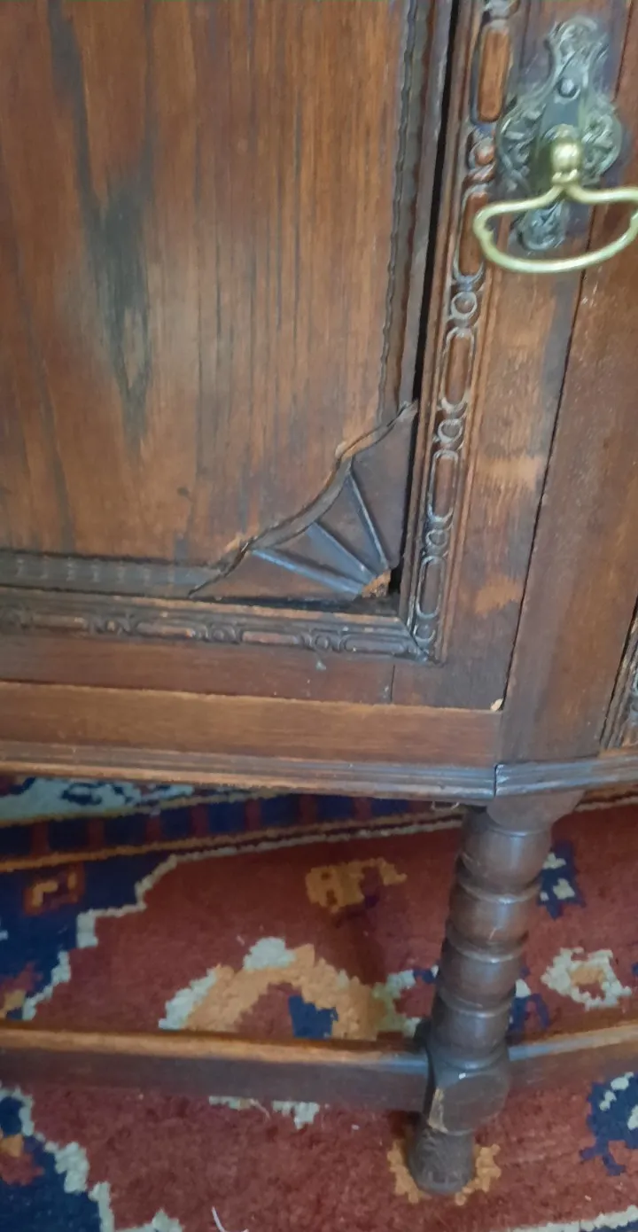 photo for sale Vintage Oak Art Deco Three Drawer Two Cupboard Sideboard Bobbin Turned Legs