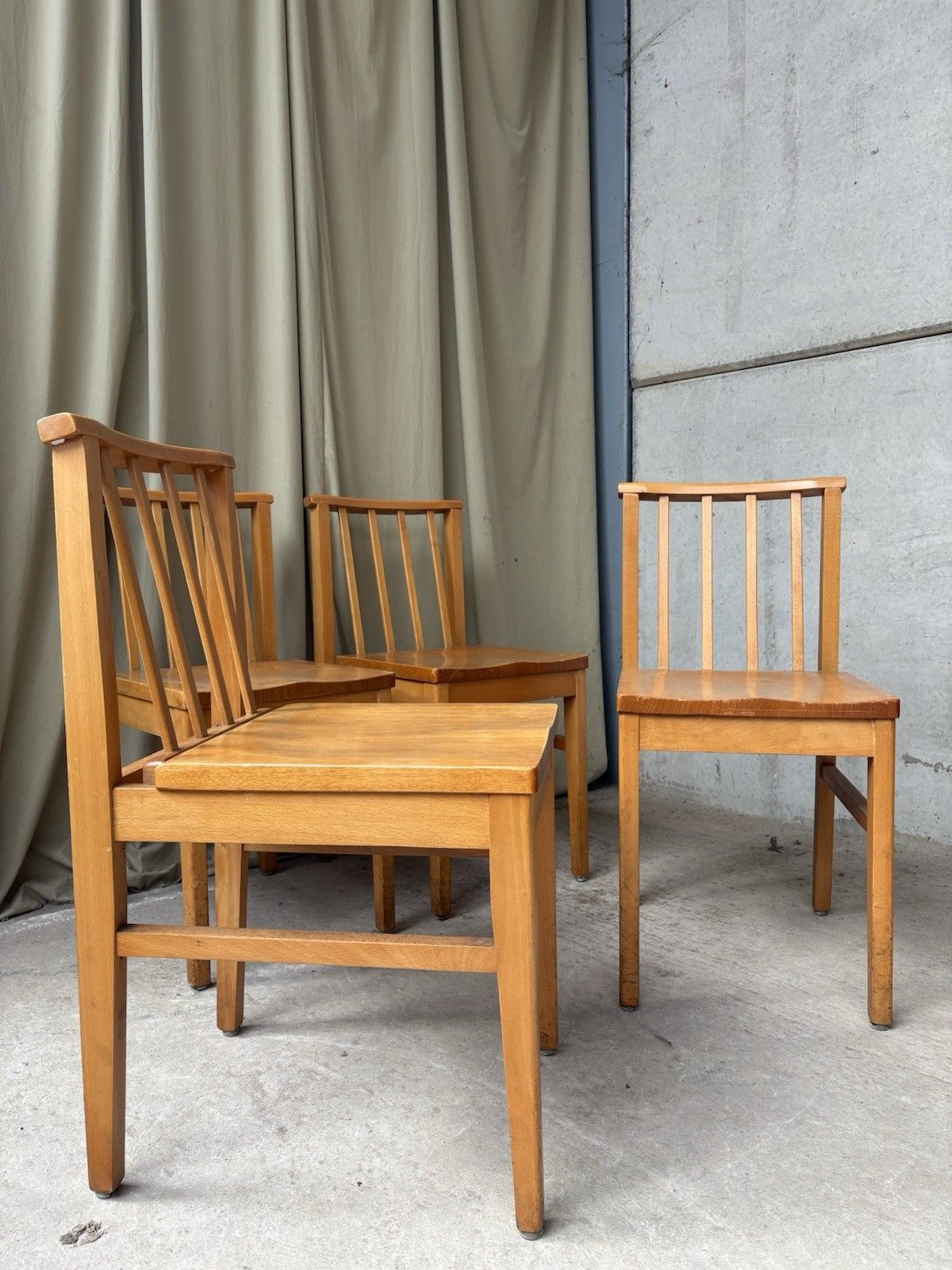 Vtg Mid Century Set Of 4 Solid Beech Church Dining Chairs Scandi Danish R1180 photo vinterior