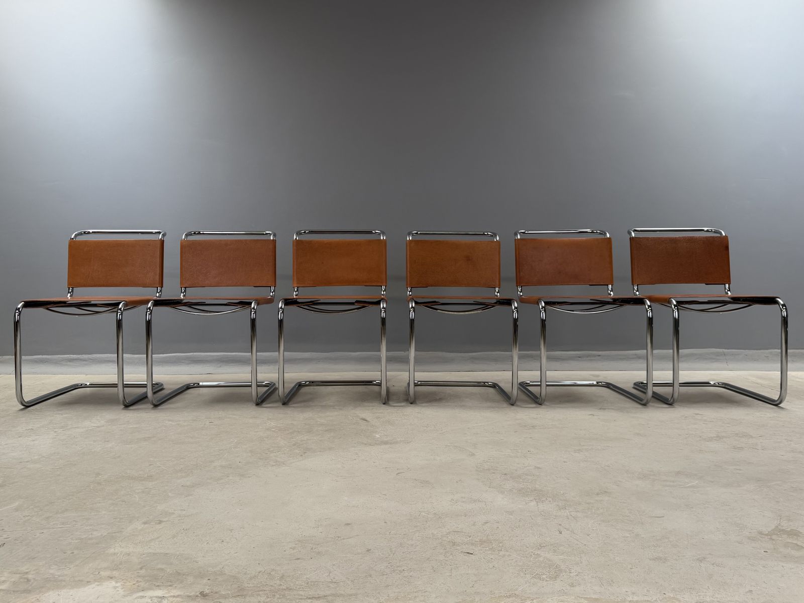 6 Dining Chairs Mart Stam Marcel Breuer S33 Set Of Six Chrome Tan Brown Cognac Leather Cantilever Bauhaus 6 Mid Century Dining Chairs photo furniture