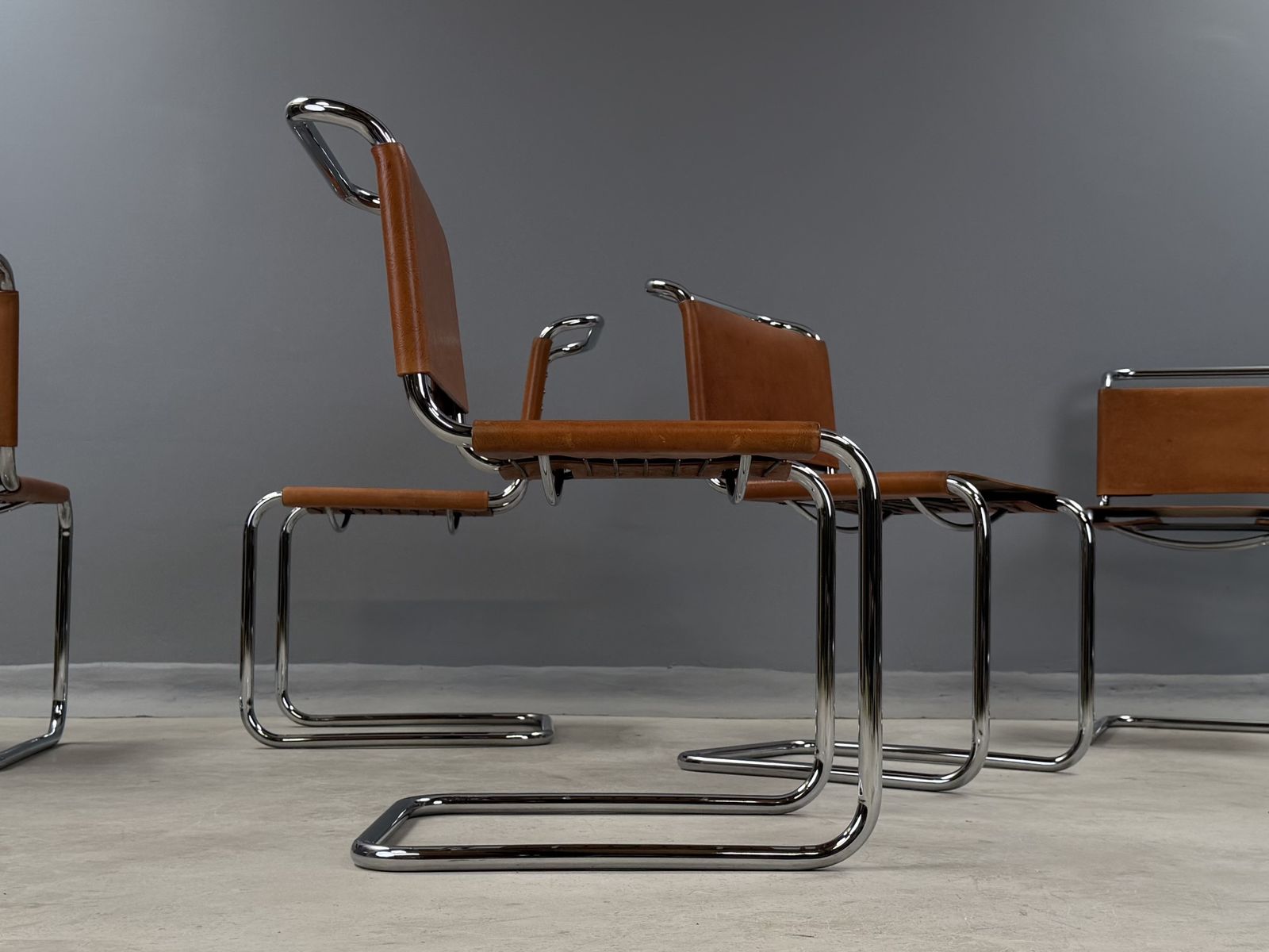 6 Dining Chairs Mart Stam Marcel Breuer S33 Set Of Six Chrome Tan Brown Cognac Leather Cantilever Bauhaus 6 Mid Century Dining Chairs