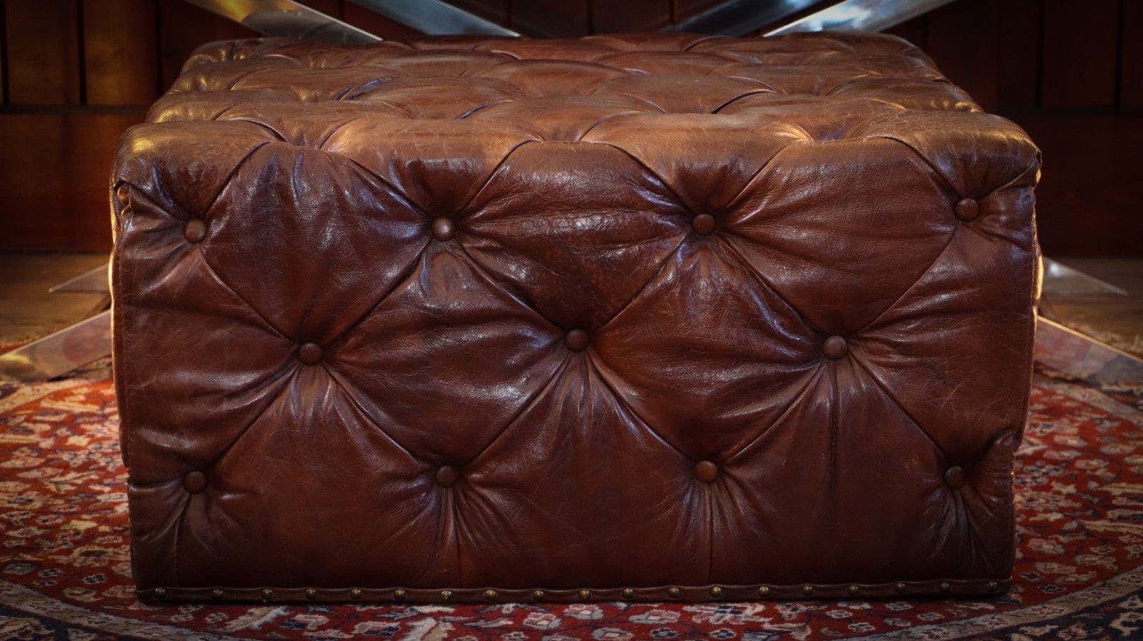 Timothy Oulton Lord Digsby Sqaure Leather Footstool Ottoman Antique Whisky Tan🚚 photo buy