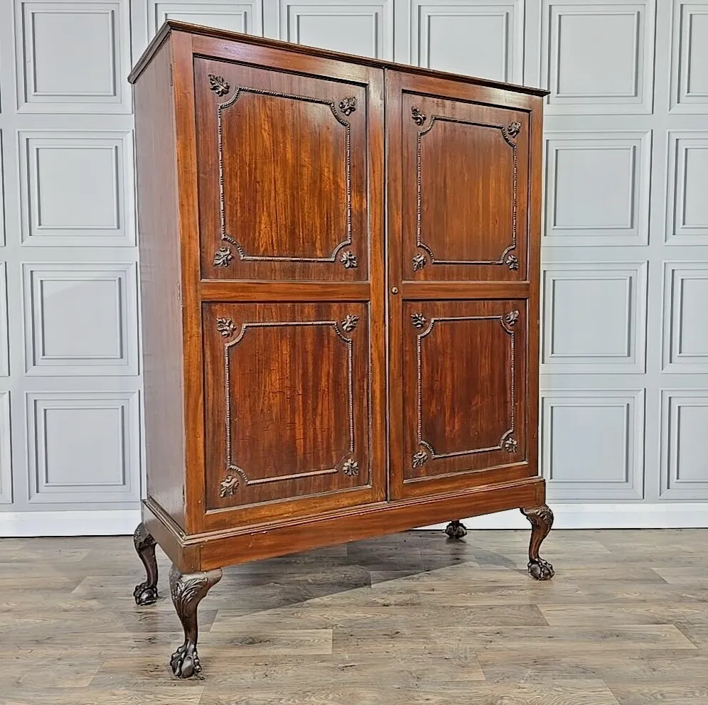 Antique Tallboy Wardrobe Vintage Georgian Style Wood Double Gentleman's Cupboard