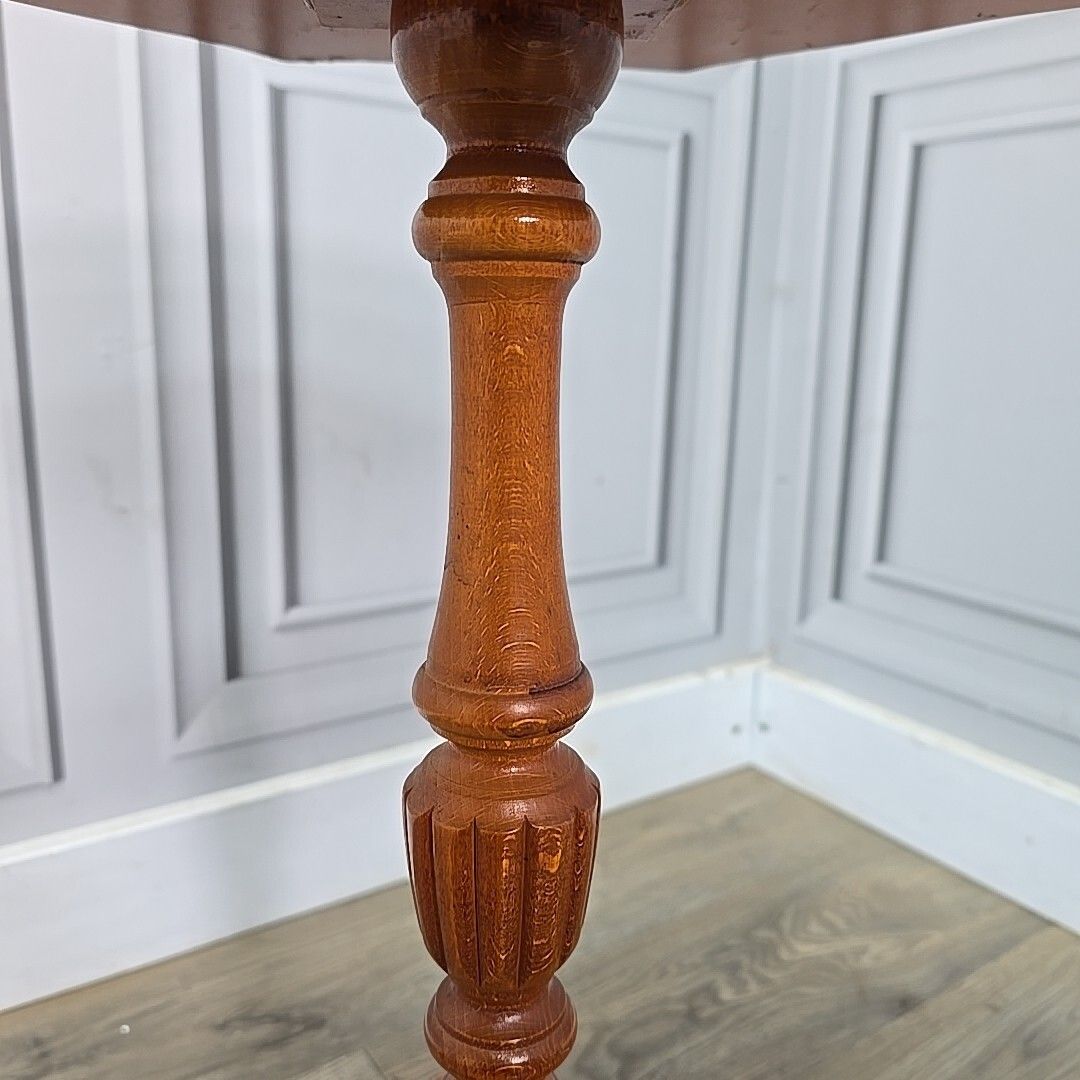 70.0 Antique Side Wine Table Turned Pedestal Leg Plant Stand Leather Vintage Wooden photo