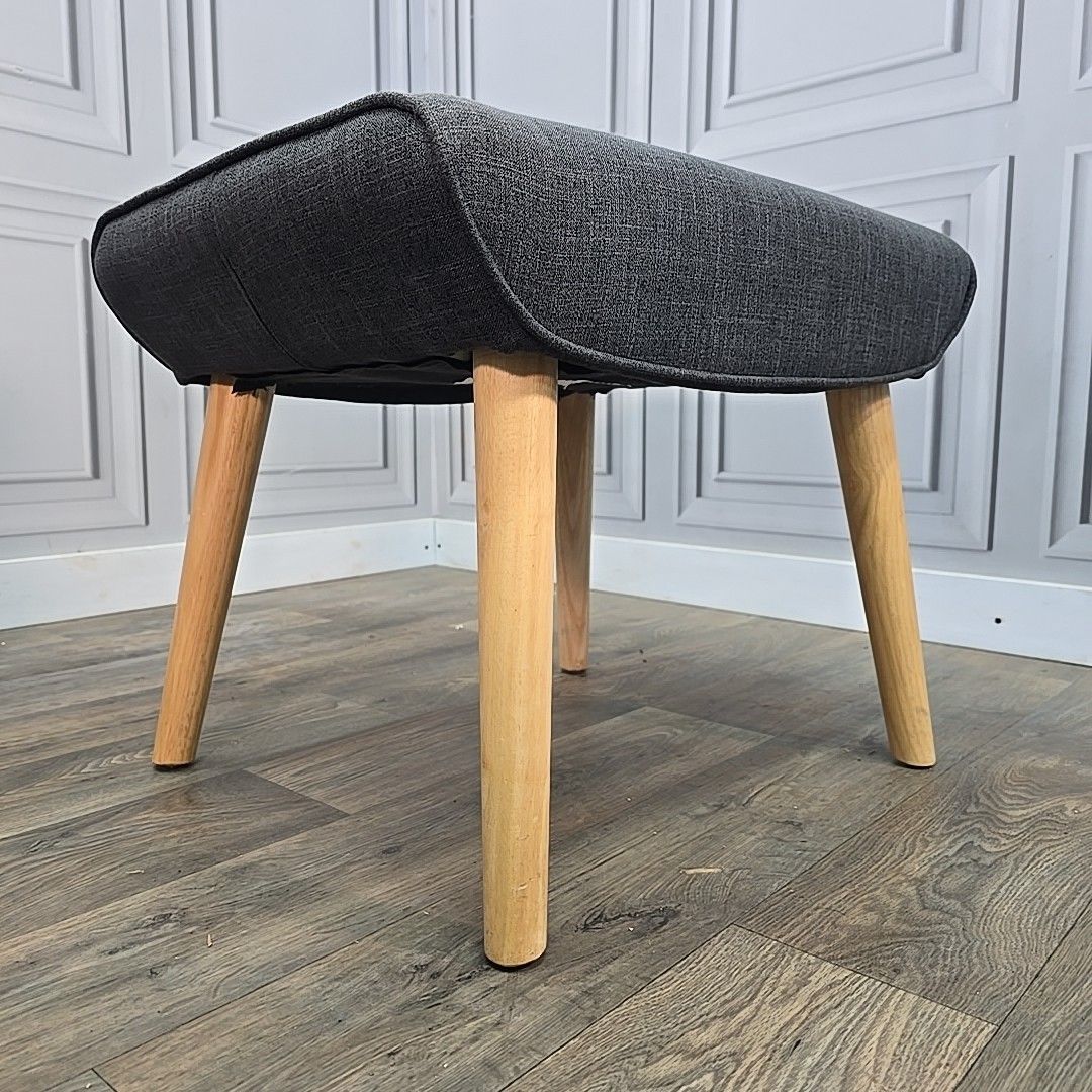 photo for sale Retro Armchair & Footstool Mid Century Style – Grey Upholstery Wooden Legs Chair