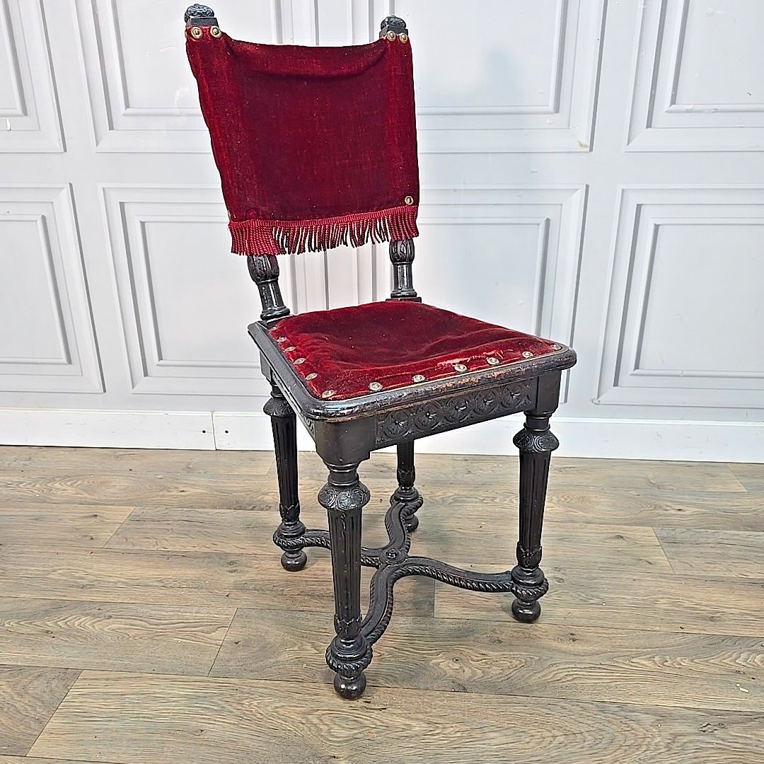 Antique Victorian Bedroom Chair Carved Ebonised Side – Renaissance Style Wooden