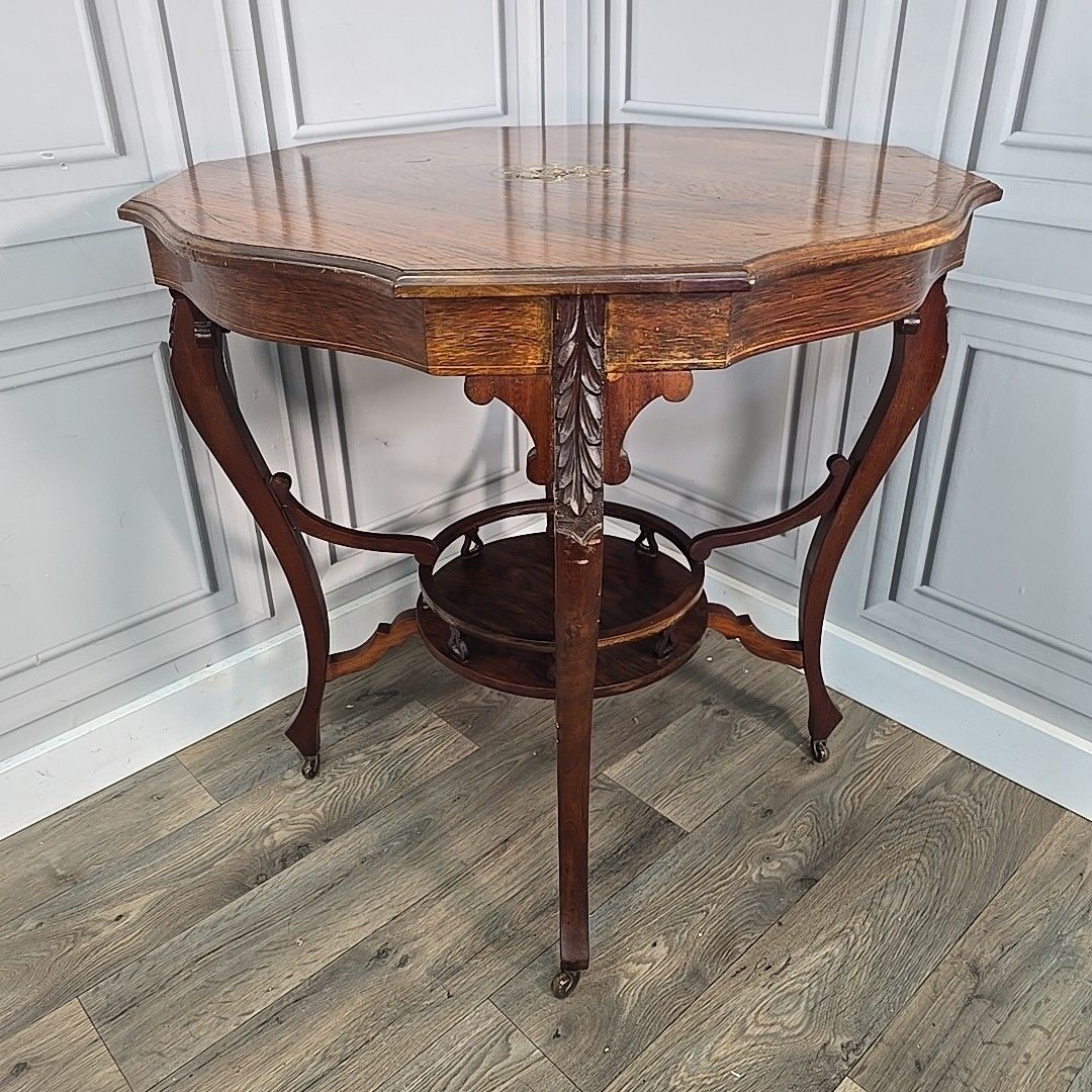 photo for sale Antique Aesthetic Movement Table – Inlaid Window Side Centre End Table Wooden