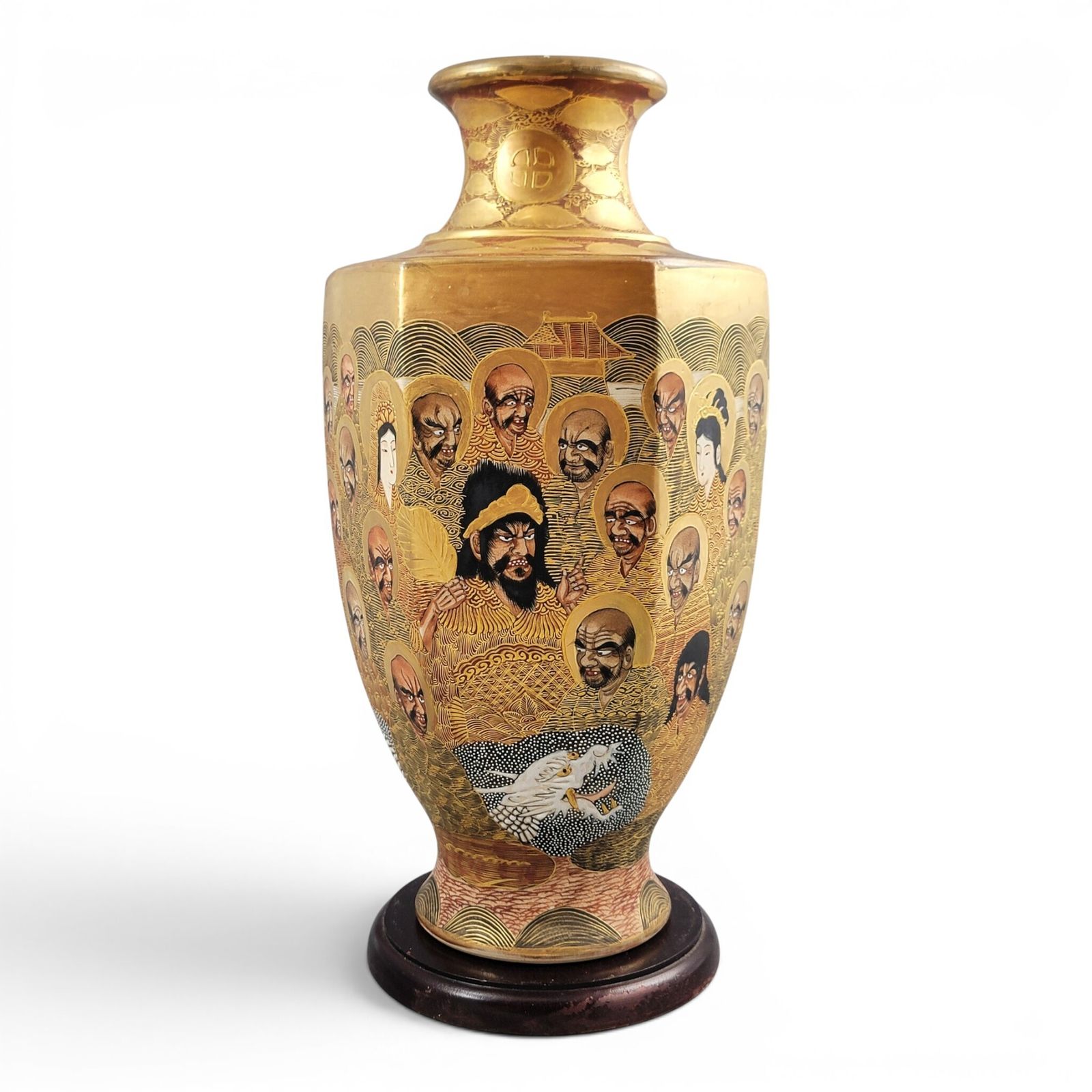 Large Meiji Period Japanese Satsuma Vase By Hotoda With 1000 Arhats And Dragon