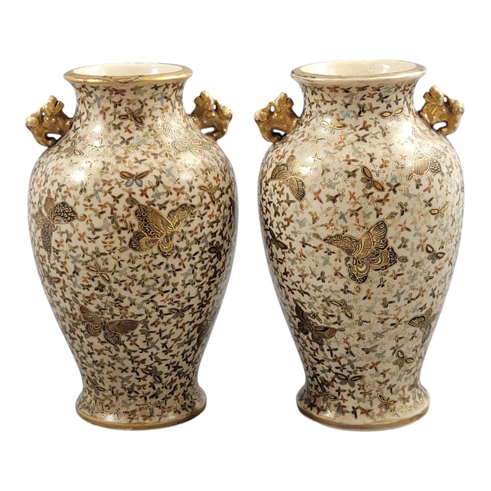 photo furniture Pair Of Japanese Satsuma Thousand Butterflies Vases, Signed Kinzan, Meiji Period