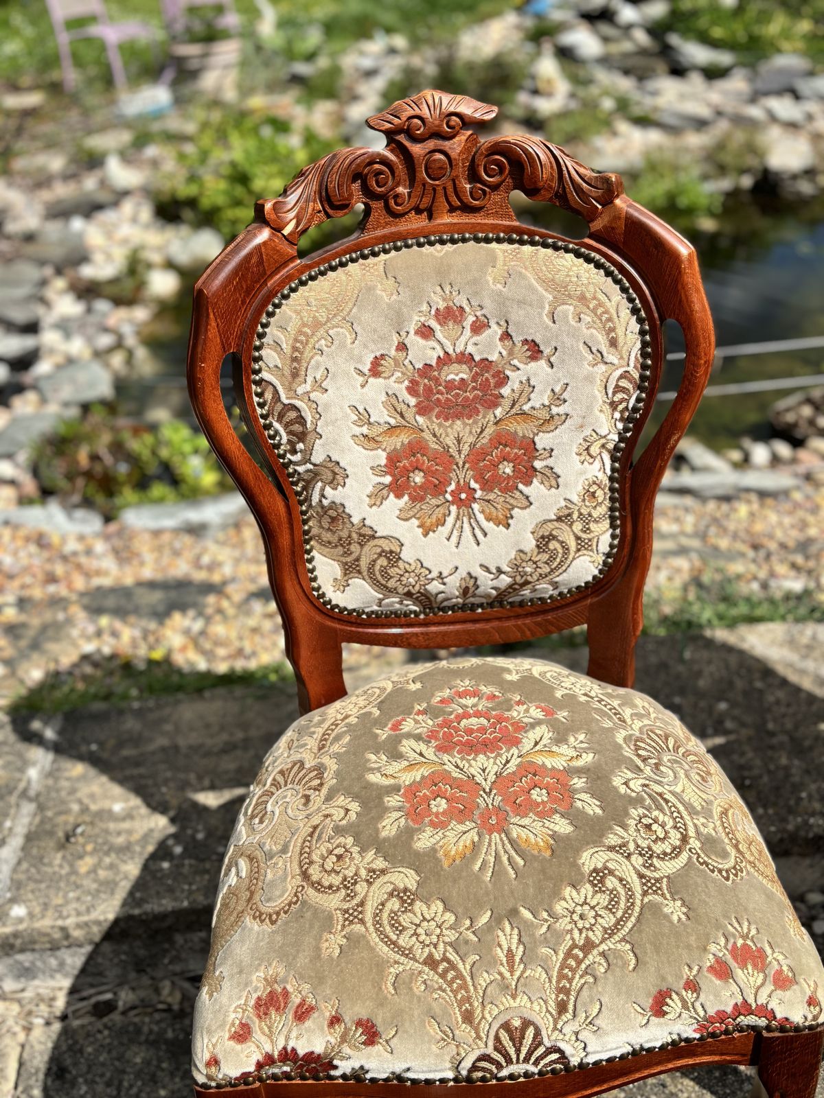 Set Of 6 Vintage Walnut French Louis XV Revival Dining Chairs Including 2 Carvers photo for sale