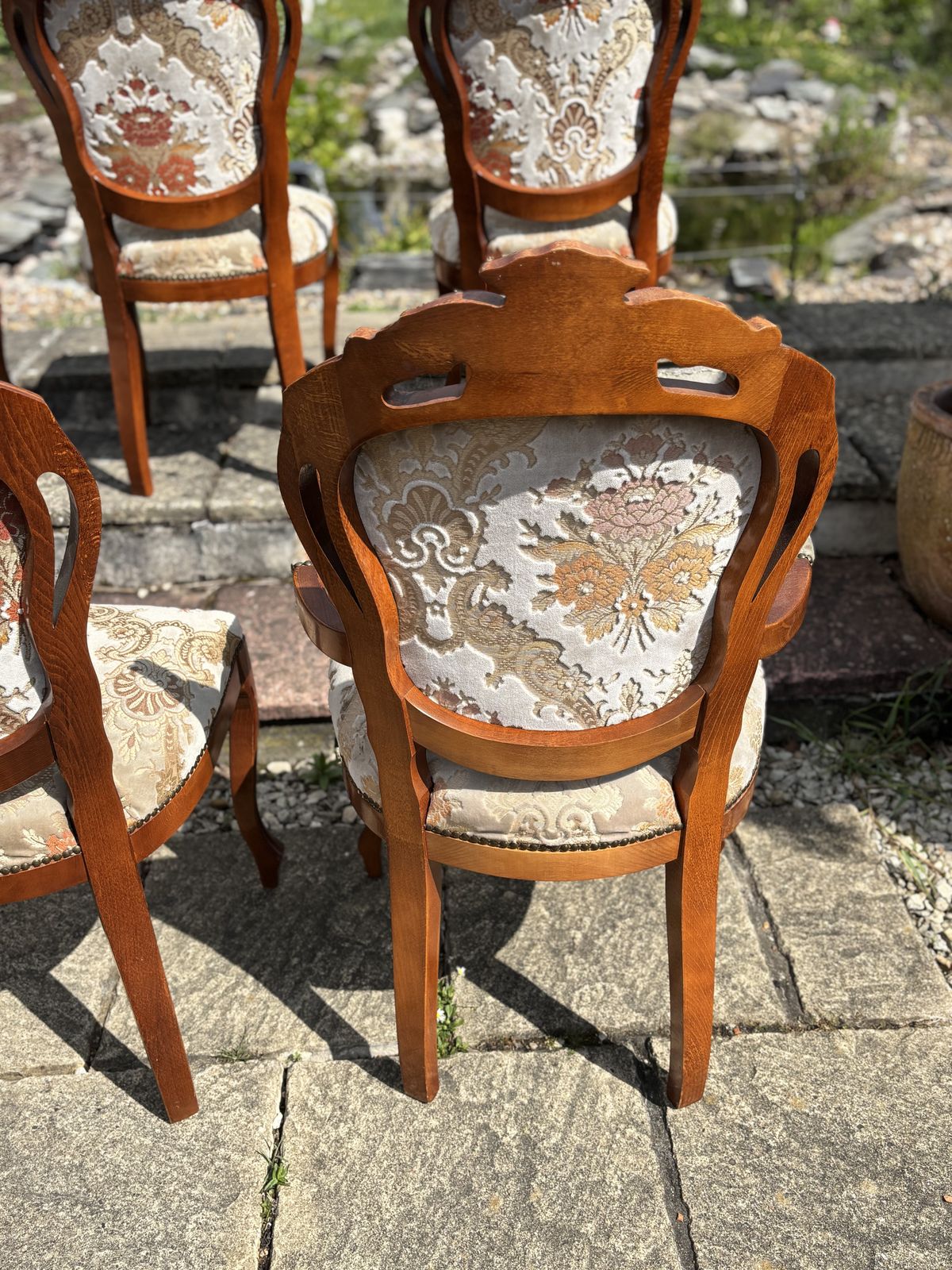 Set Of 6 Vintage Walnut French Louis XV Revival Dining Chairs Including 2 Carvers photo Furniture