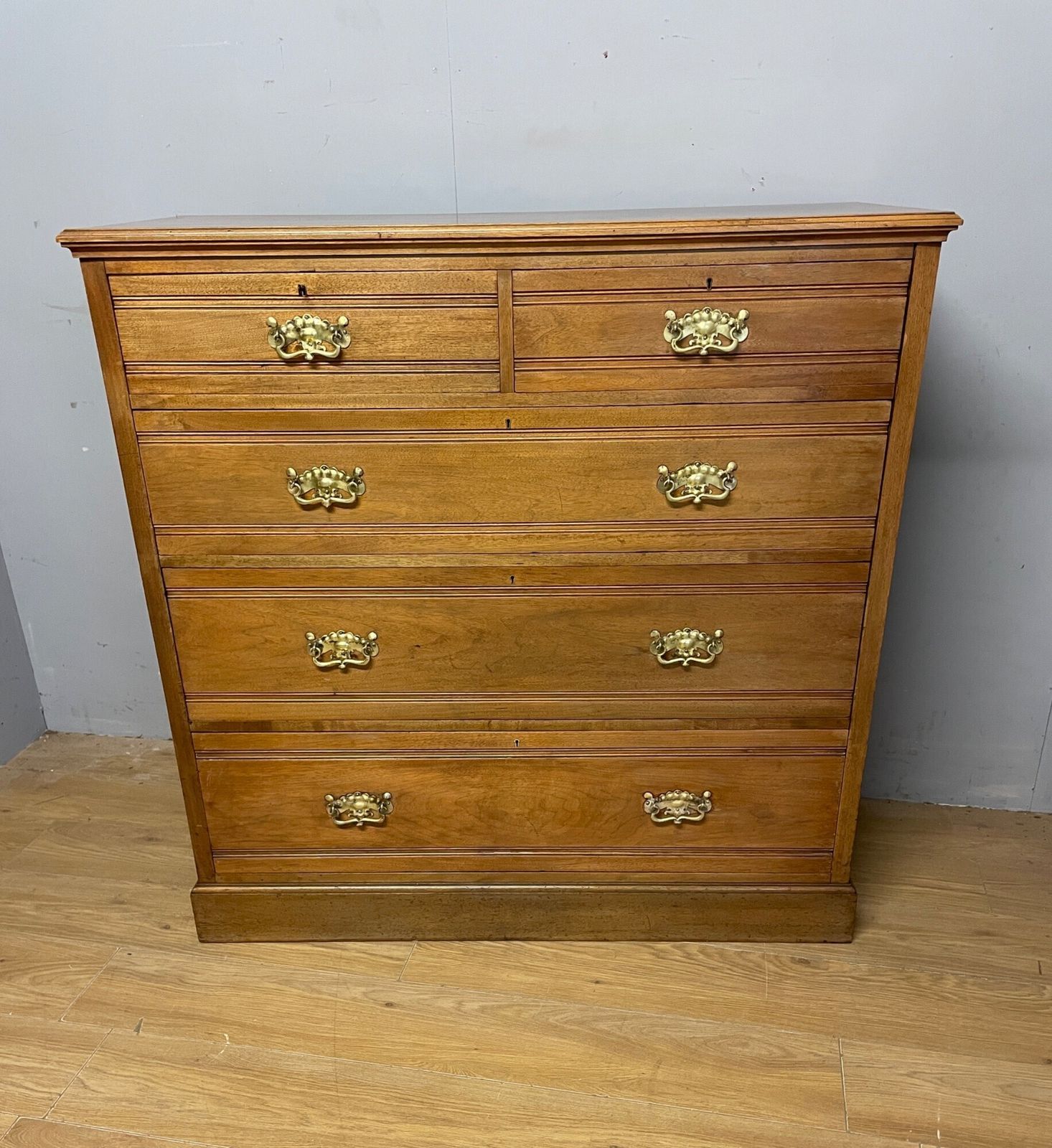 Arts And Crafts Solid Satin Walnut Four Height Chest Of Drawers