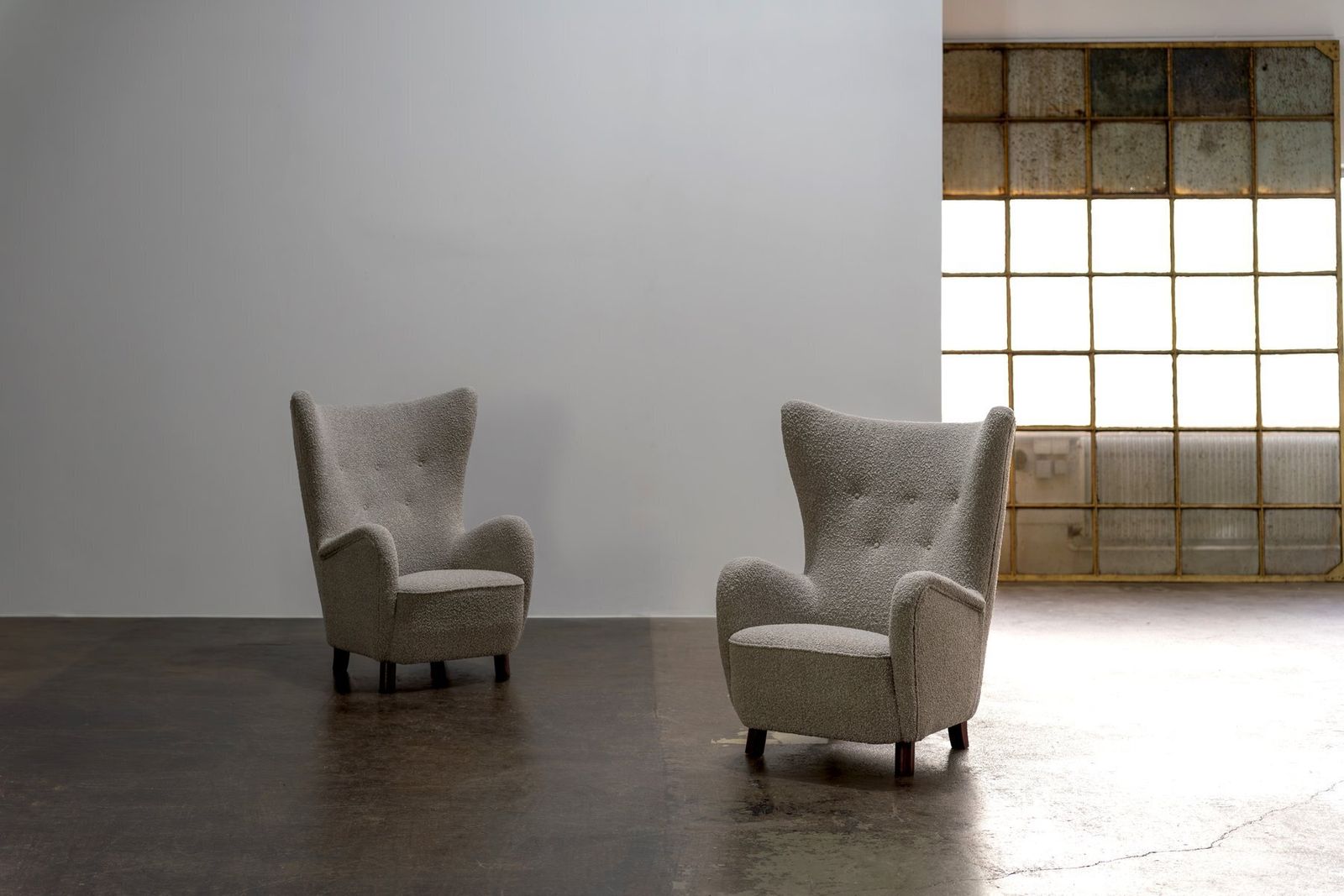 Vintage Wingback Chair In Bouclé Fabric From Mogens Lassen, Denmark, 1950s photo furniture