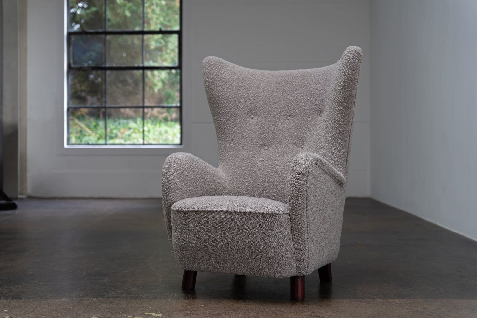 Vintage Wingback Chair In Bouclé Fabric From Mogens Lassen, Denmark, 1950s photo Furniture