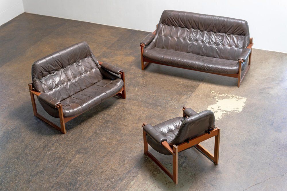 Brazilian Modern Leather Sofas And Lounge Chair By Percival Lafer, 1970s, Set Of 3 photo 13914.0