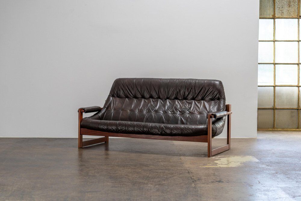 Brazilian Modern Leather Sofas And Lounge Chair By Percival Lafer, 1970s, Set Of 3 photo vintage