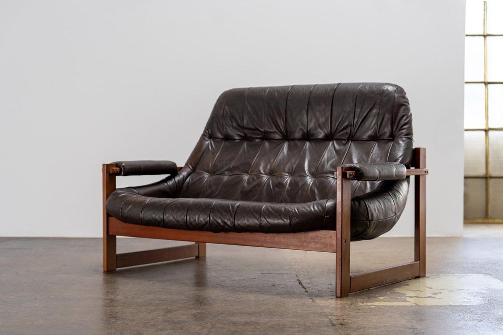 photo for sale Brazilian Modern Leather Sofas And Lounge Chair By Percival Lafer, 1970s, Set Of 3