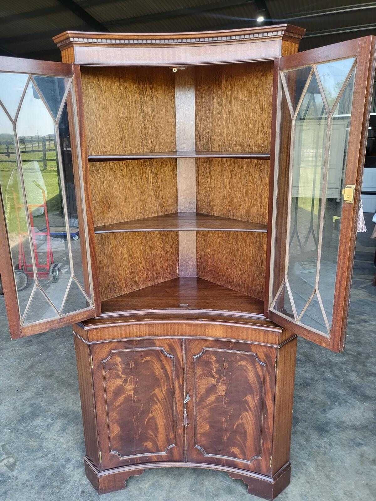 Antique Repro Large Mahogany Concave Glazed Corner Cabinet photo Furniture
