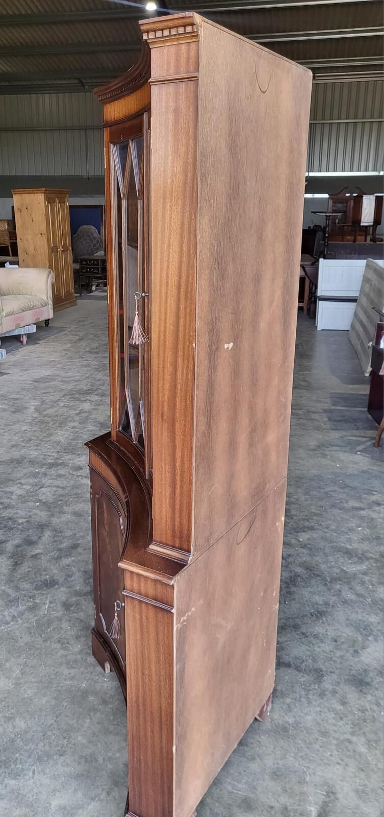 Antique Repro Large Mahogany Concave Glazed Corner Cabinet photo vintage
