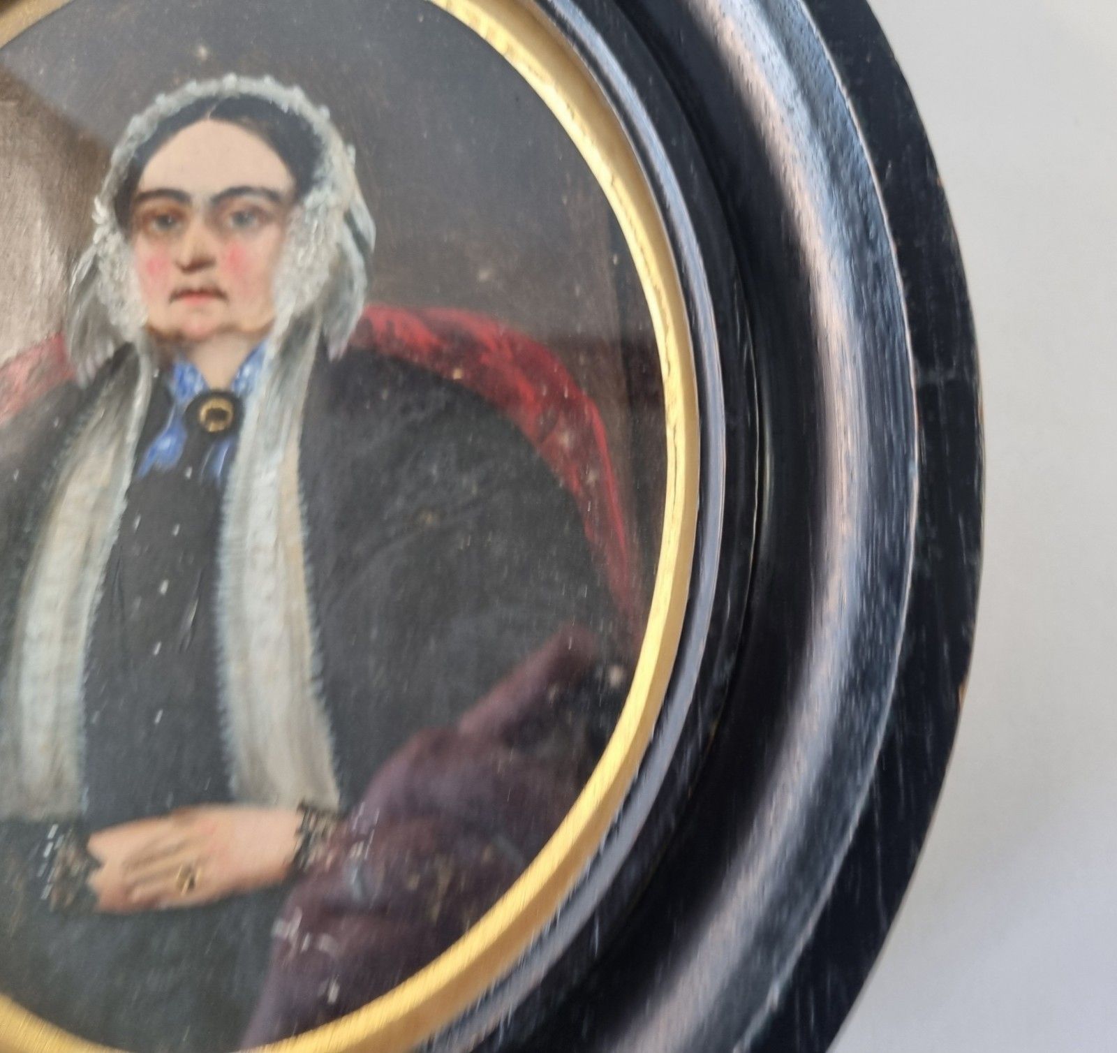 photo for sale Small Antique 19th Century Oil Painting Portrait Woman Oval Framed 23.5cm X 20cm
